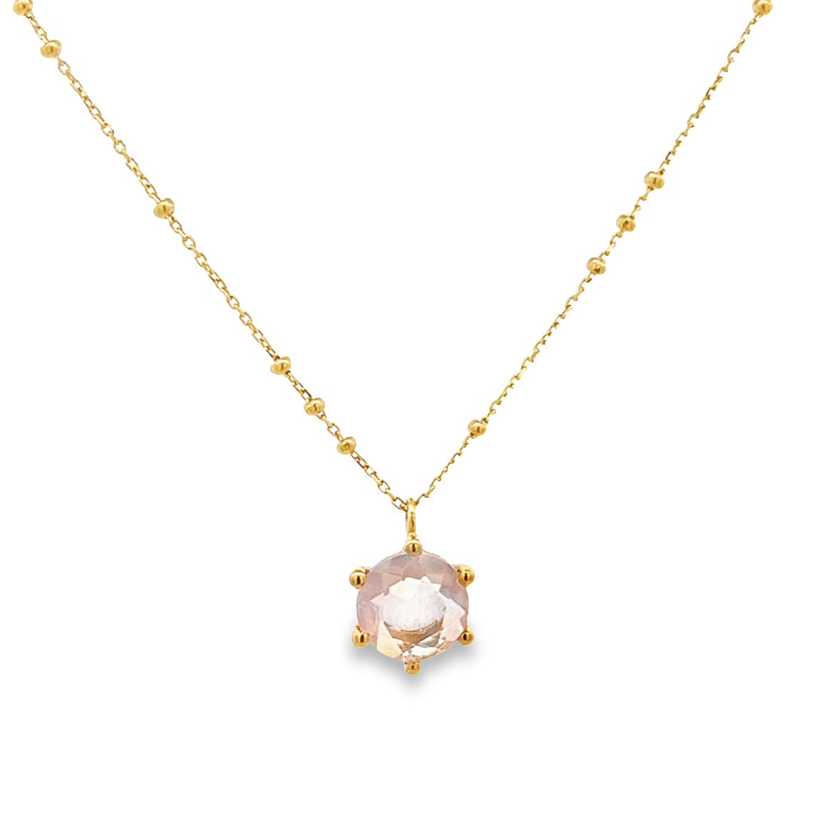 925YG SPHERES CHAIN HEXAGONAL ROSE QUARTZ NECKLACE - C'SANTOS