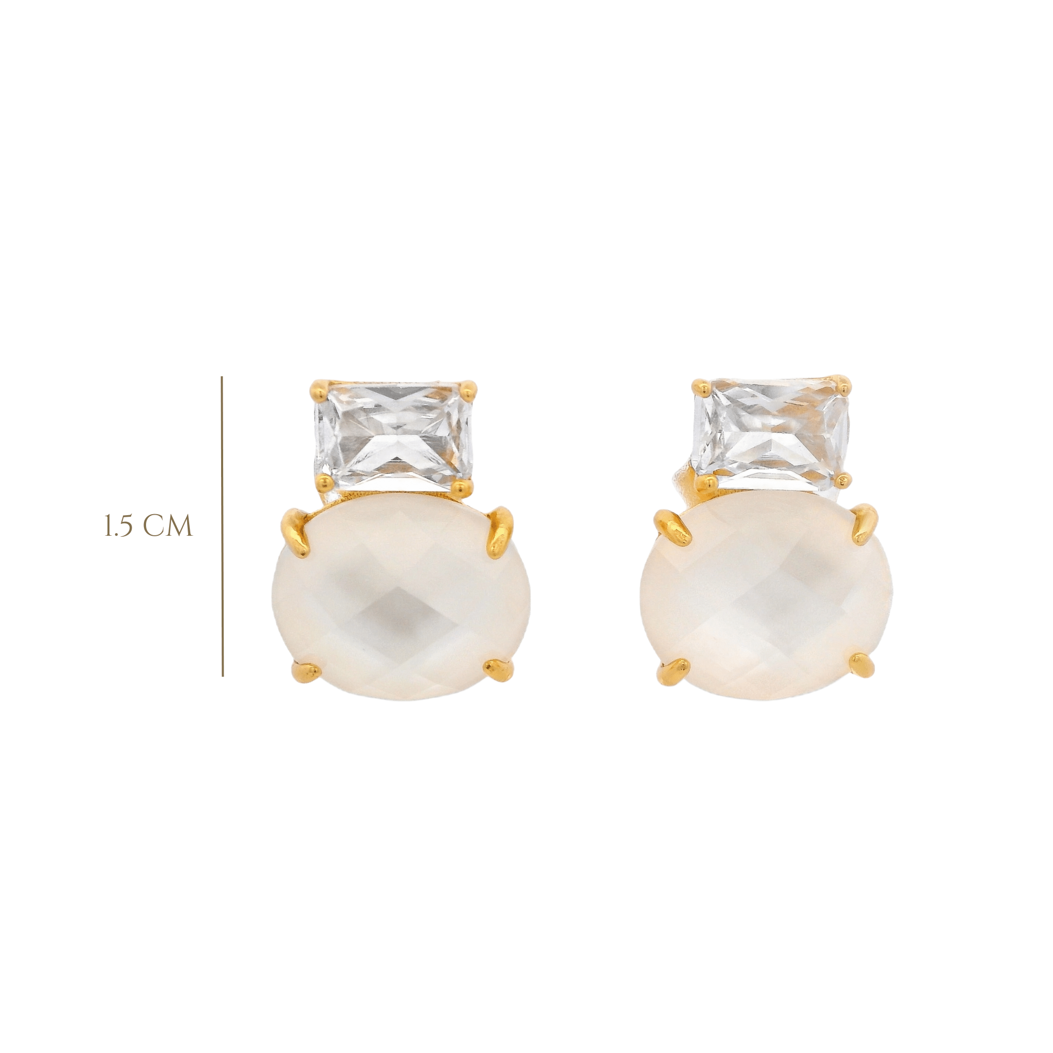 925YG SQUARE AND ROUND EARRINGS MOP & CZ - C'SANTOS