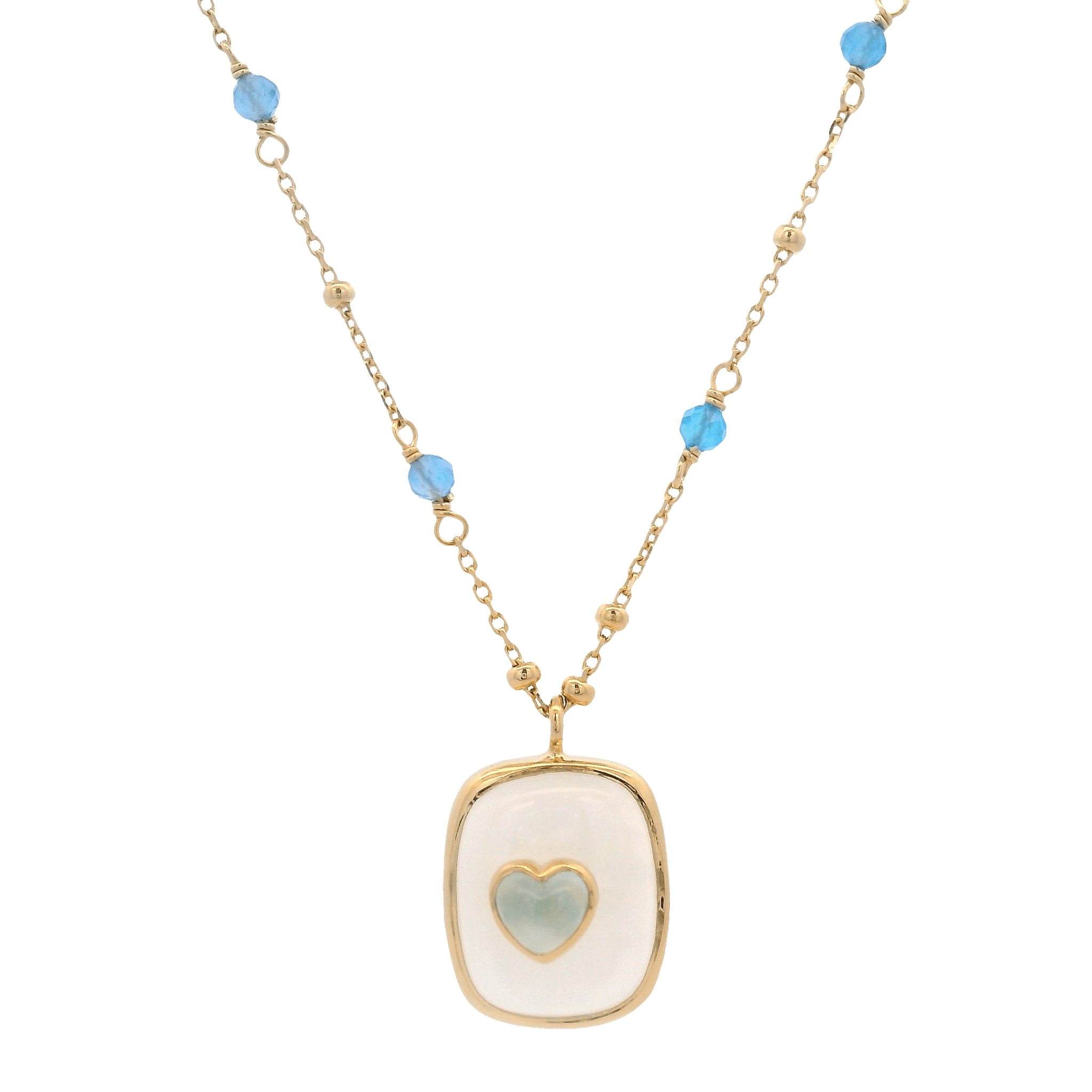 925YG SQUARE MOONSTONE AND HEART CHALCEDONY NECKLACE - C'SANTOS