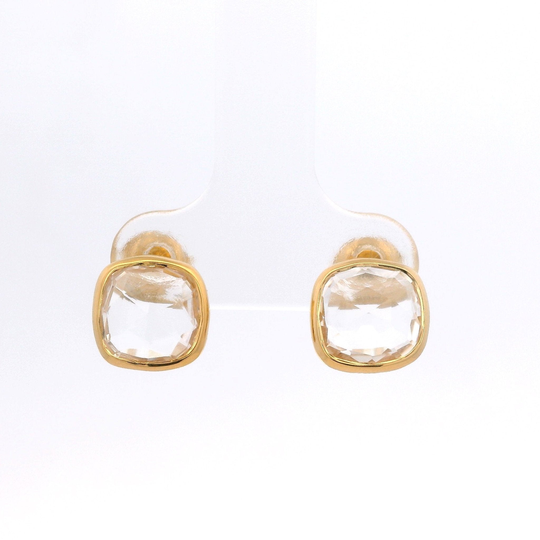 925YG SQUARE ROCK CRYSTAL EARRINGS - C'SANTOS