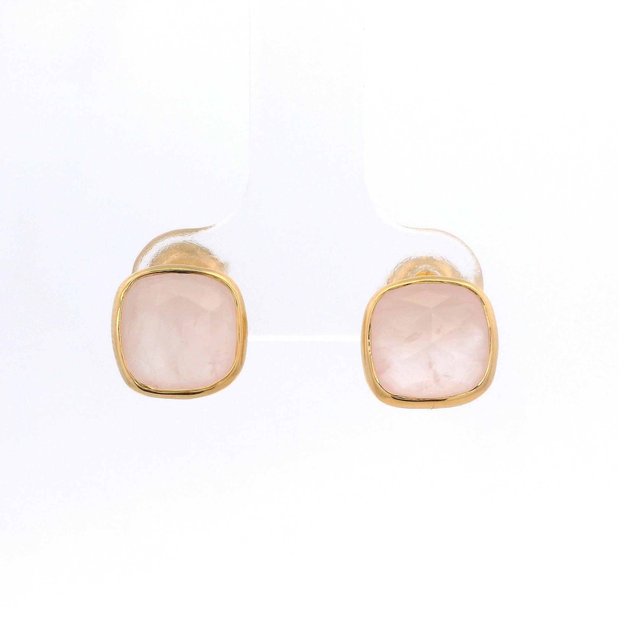 925YG SQUARE ROSE QUARTZ EARRINGS - C'SANTOS