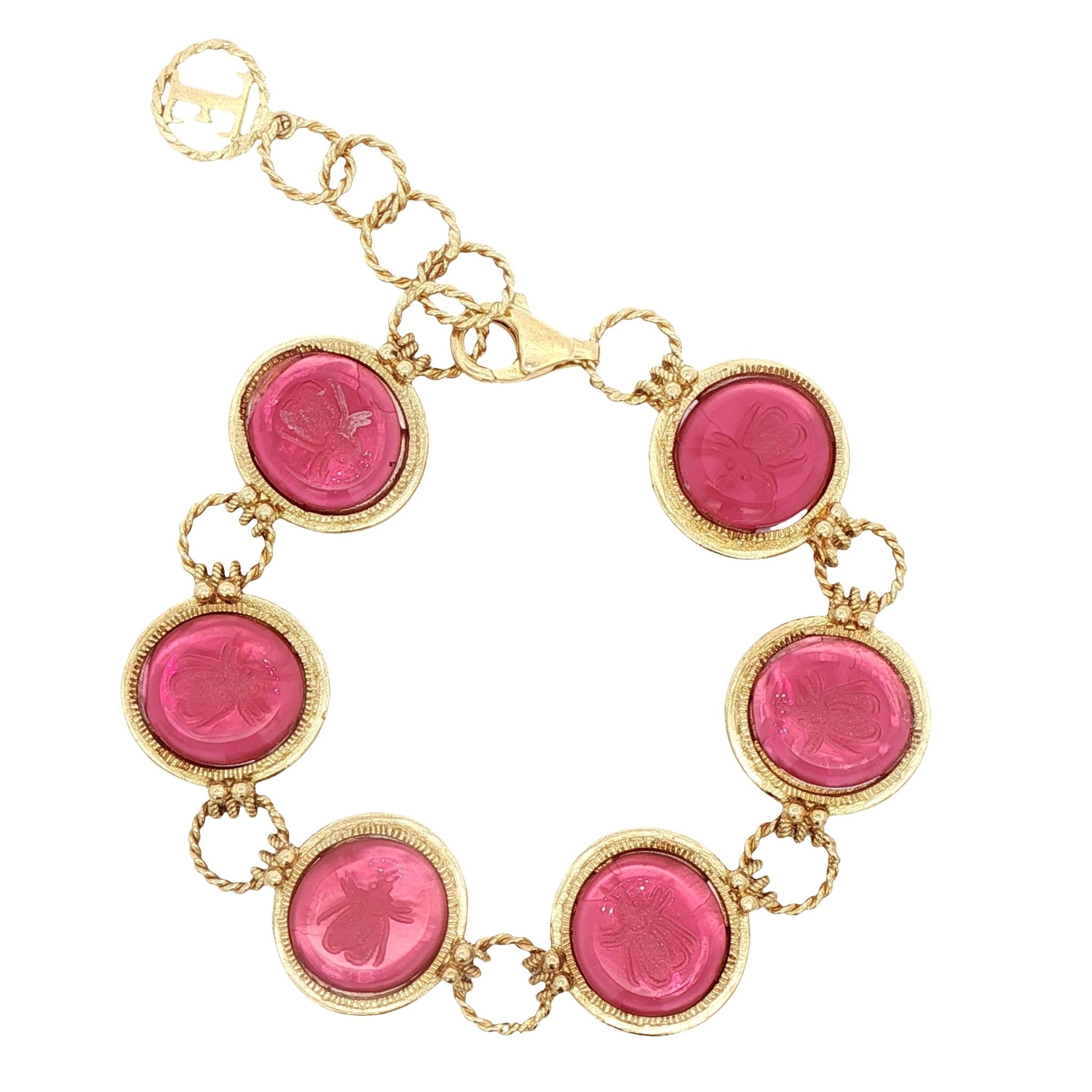 925YG STATION BEE PINK BRACELET - C'SANTOS