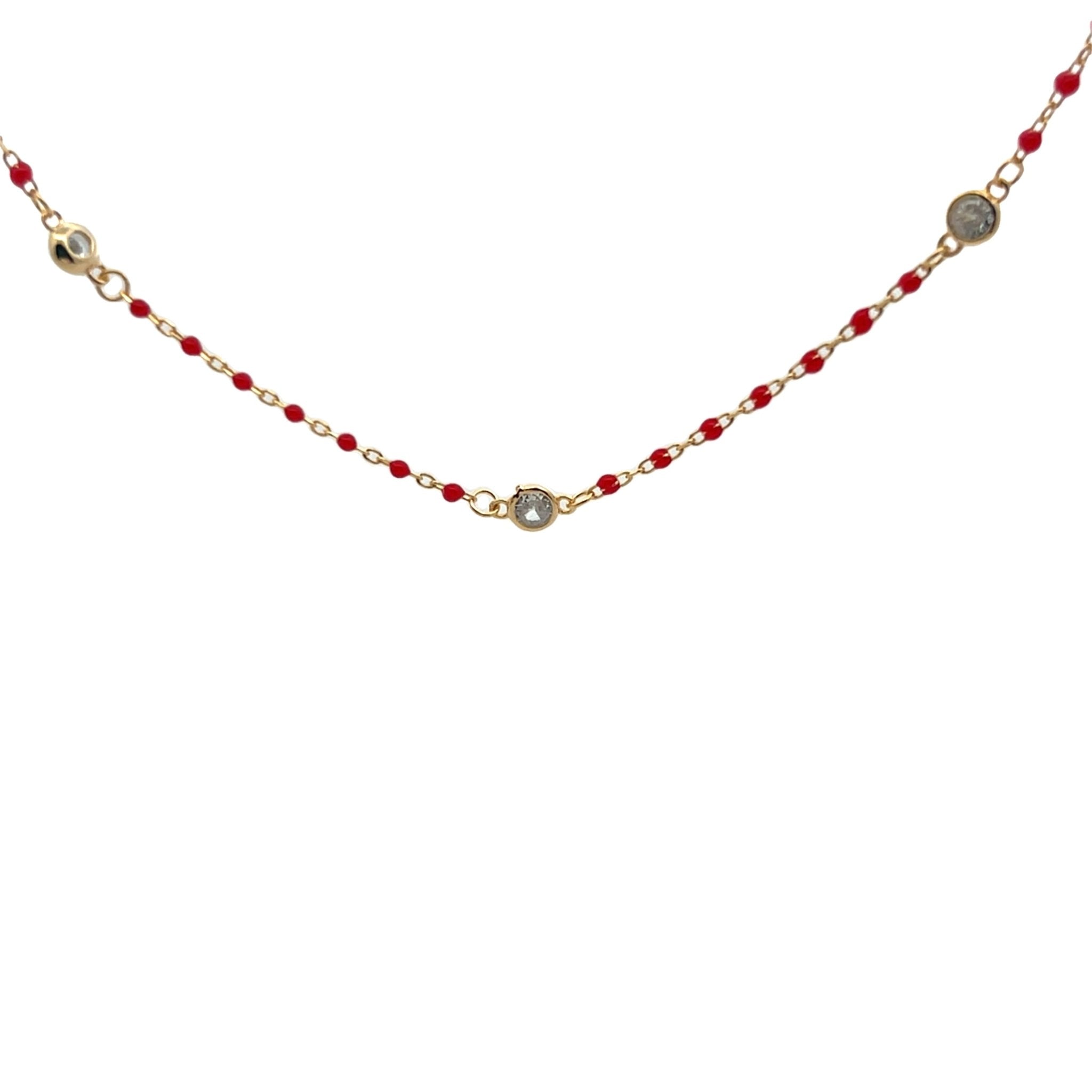 925YG STATION BEZEL AND BEAND ENAMEL RED NECKLACE - C'SANTOS