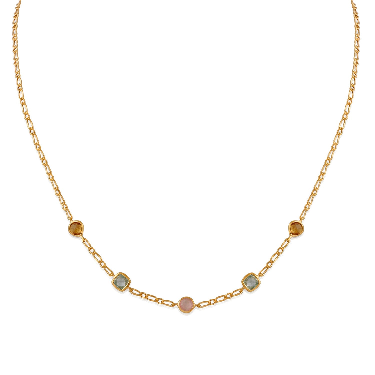 925YG STATION BEZEL CITRINE TOPAZ BLUE ROSE QUARTZ NECKLACE - C'SANTOS