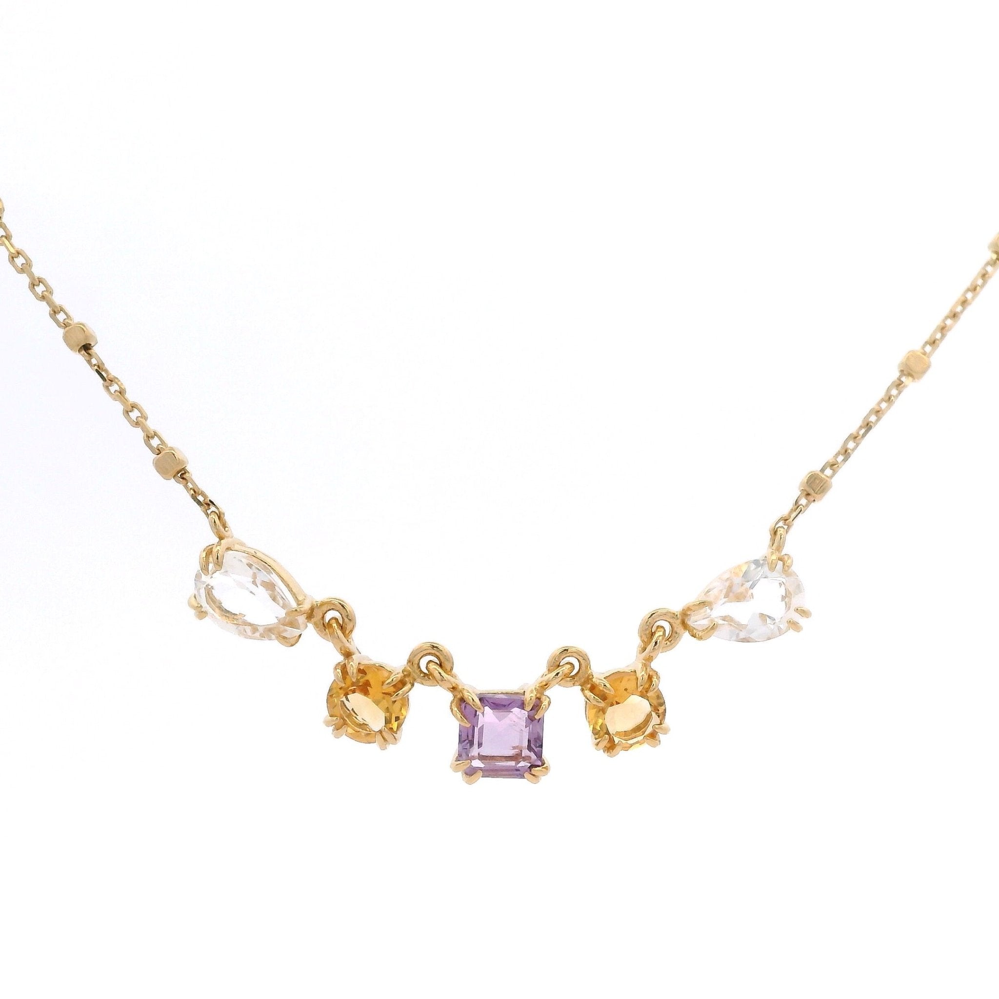 925YG STATION CENTER AMETHYST CITRINE ROCK CRYSTAL NECKLACE - C'SANTOS