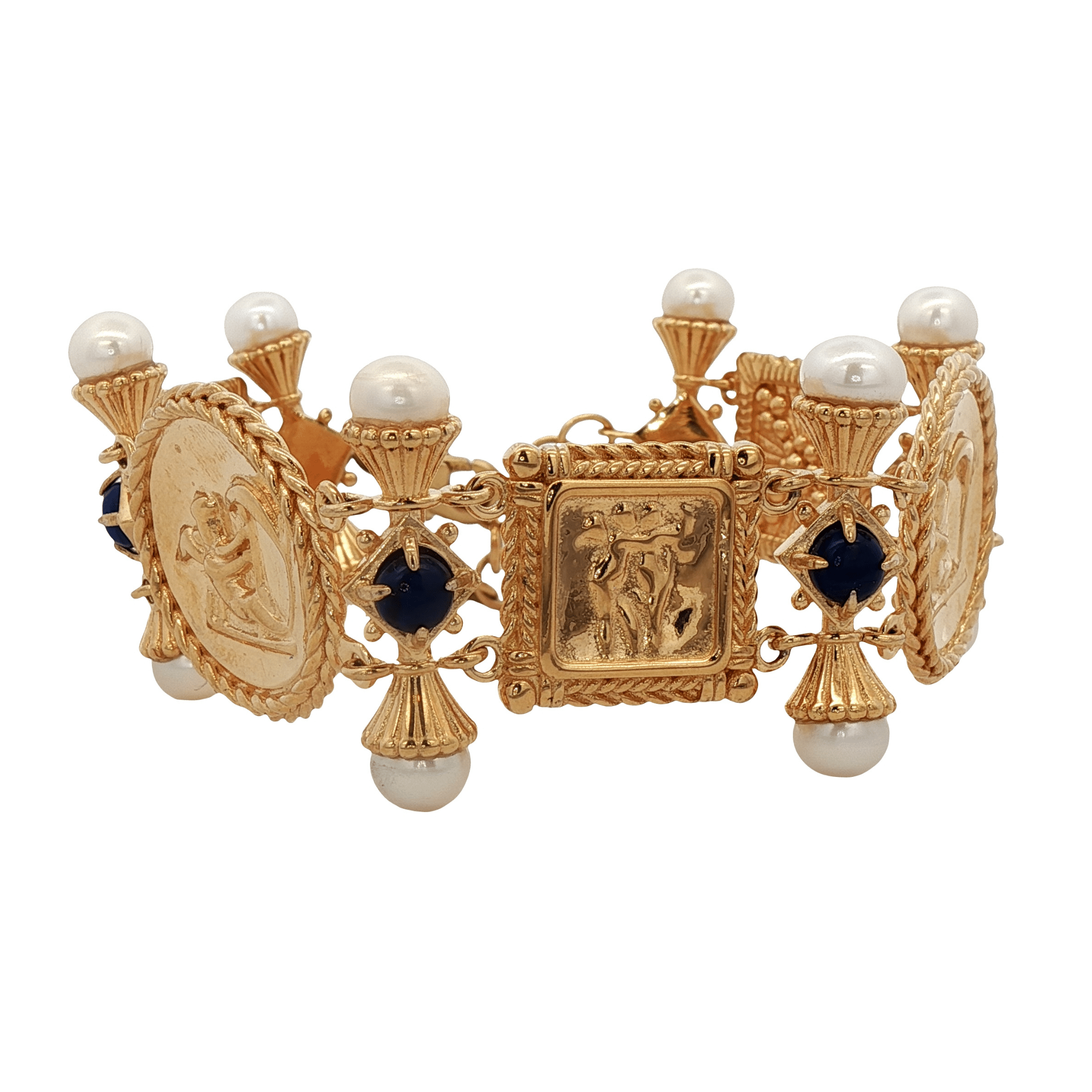 925YG STATION CUPID AND PEARL LAPIS LAZULI BRACELET - C'SANTOS