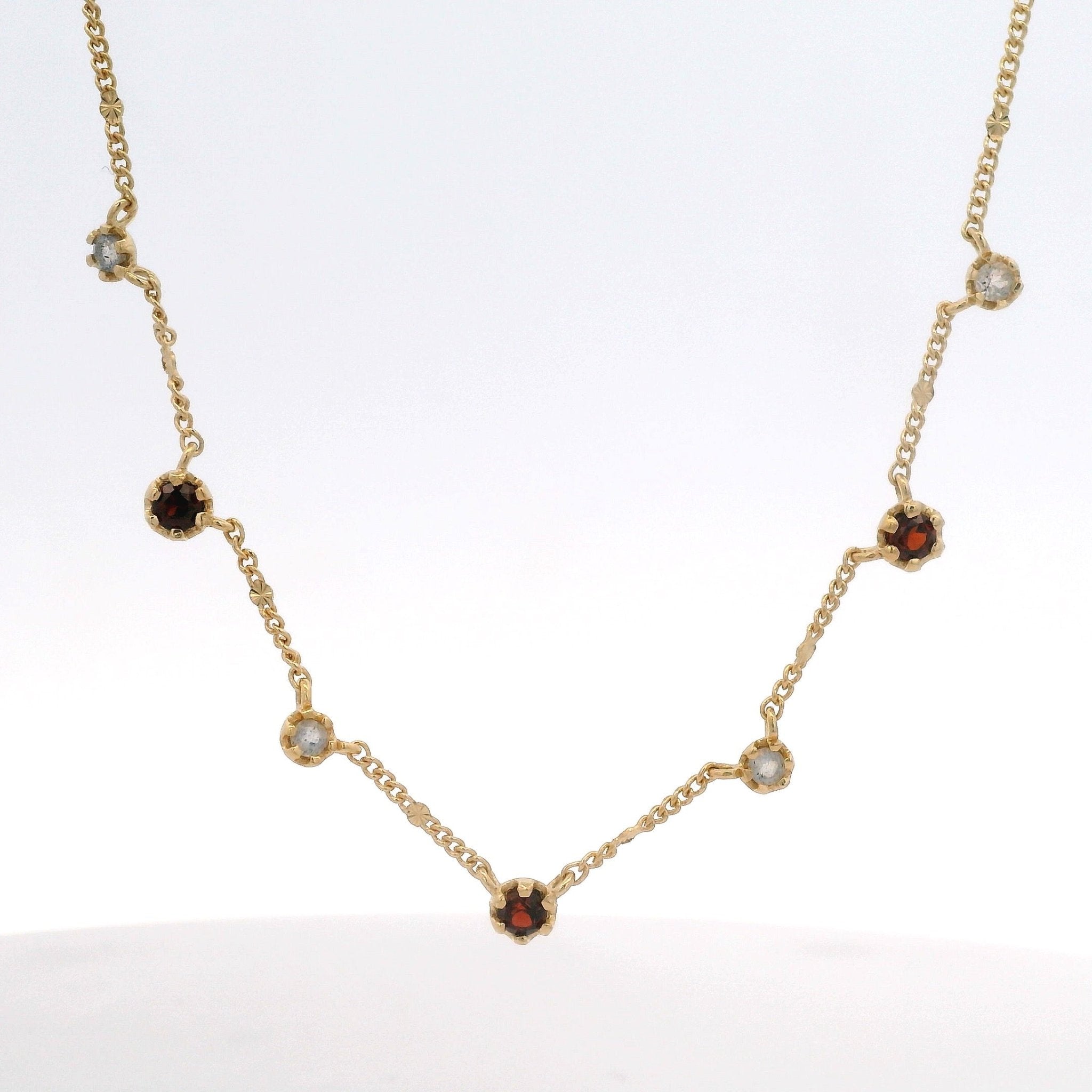 925YG STATION MINI GARNET WITH LABRADORITE NECKLACE - C'SANTOS