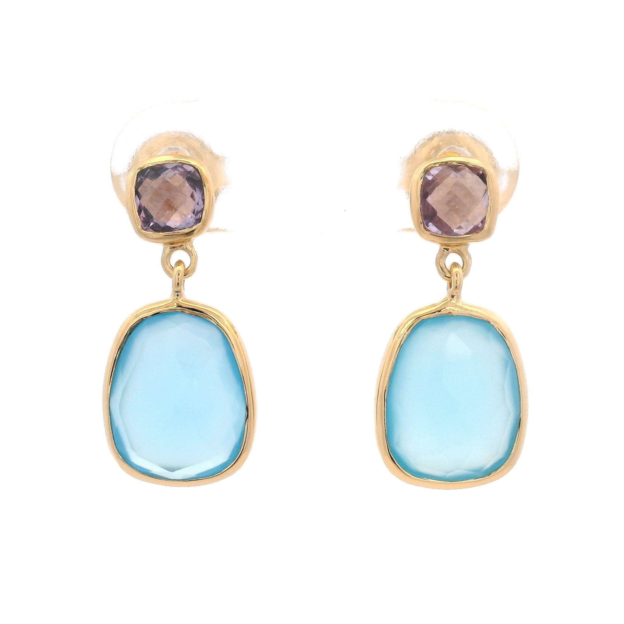925YG STUD AMETHYST DROP CHALCEDONY EARRINGS - C'SANTOS