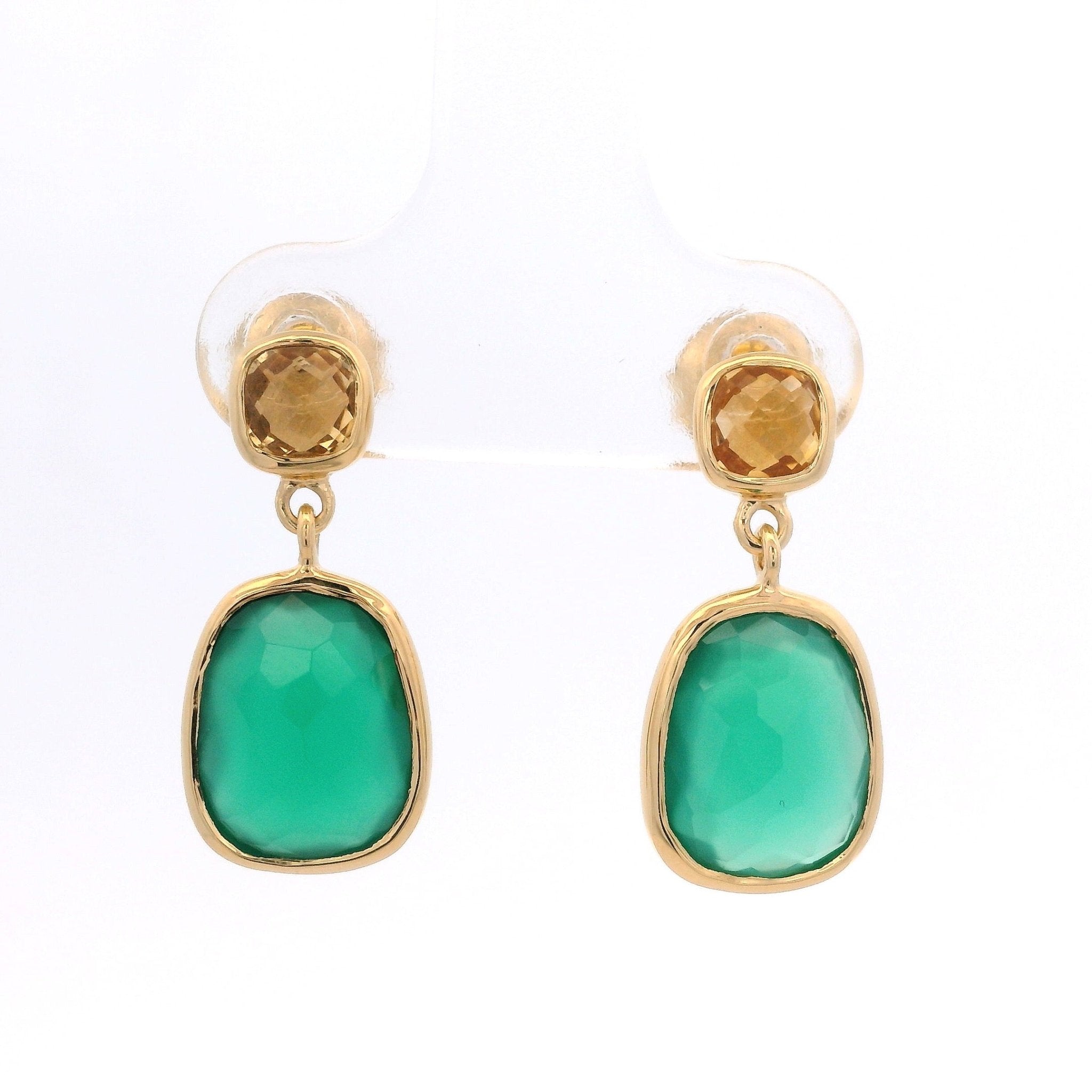 925YG STUD CITRINE DROP ONYX GREEN EARRINGS - C'SANTOS
