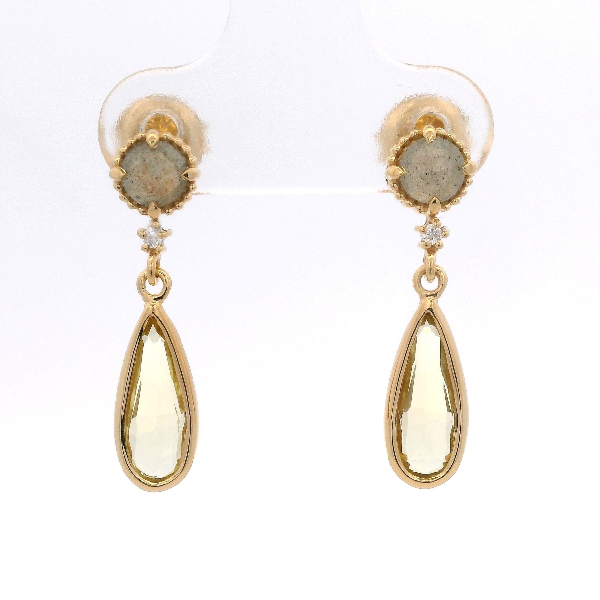 925YG STUD LABRADORITE DROP LEMON QUARTZ EARRINGS - C'SANTOS