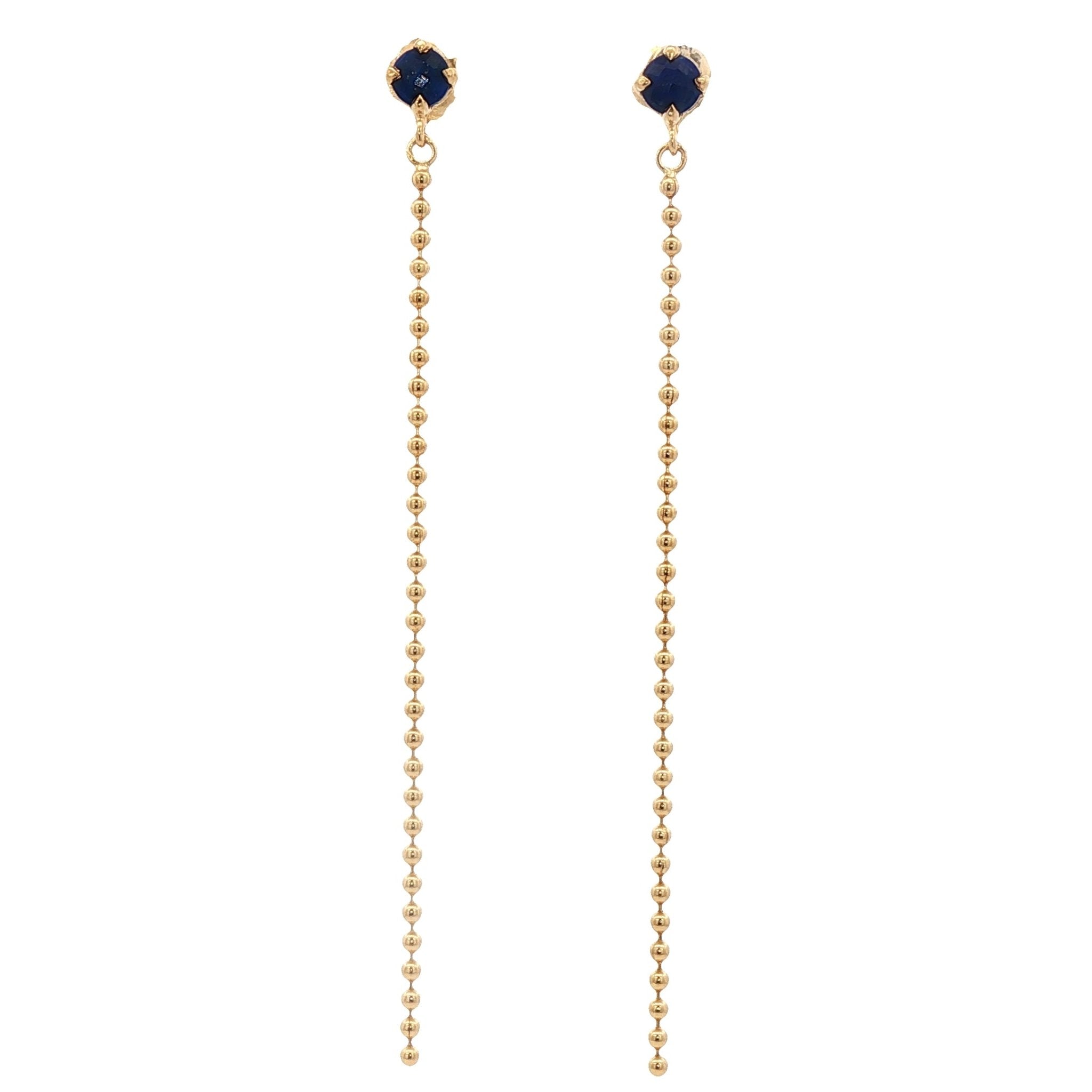 925YG STUD LAPIS LAZULI CHAIN EARRINGS - C'SANTOS