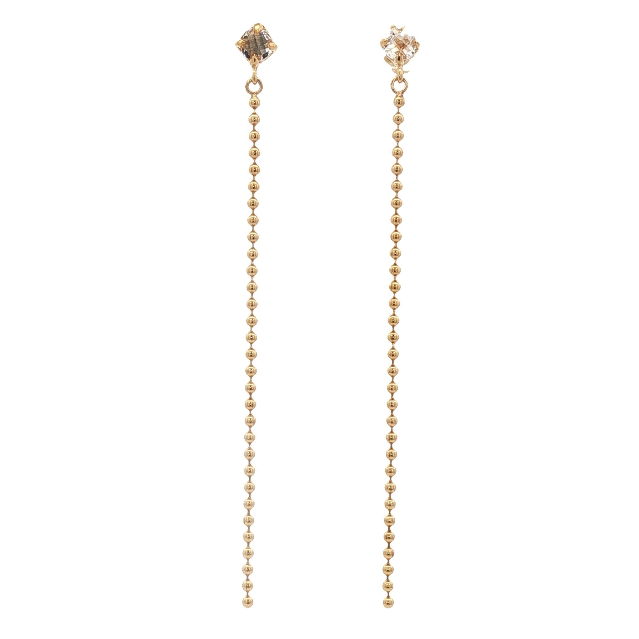 925YG STUD ROCK CRYSTAL CHAIN EARRINGS - C'SANTOS