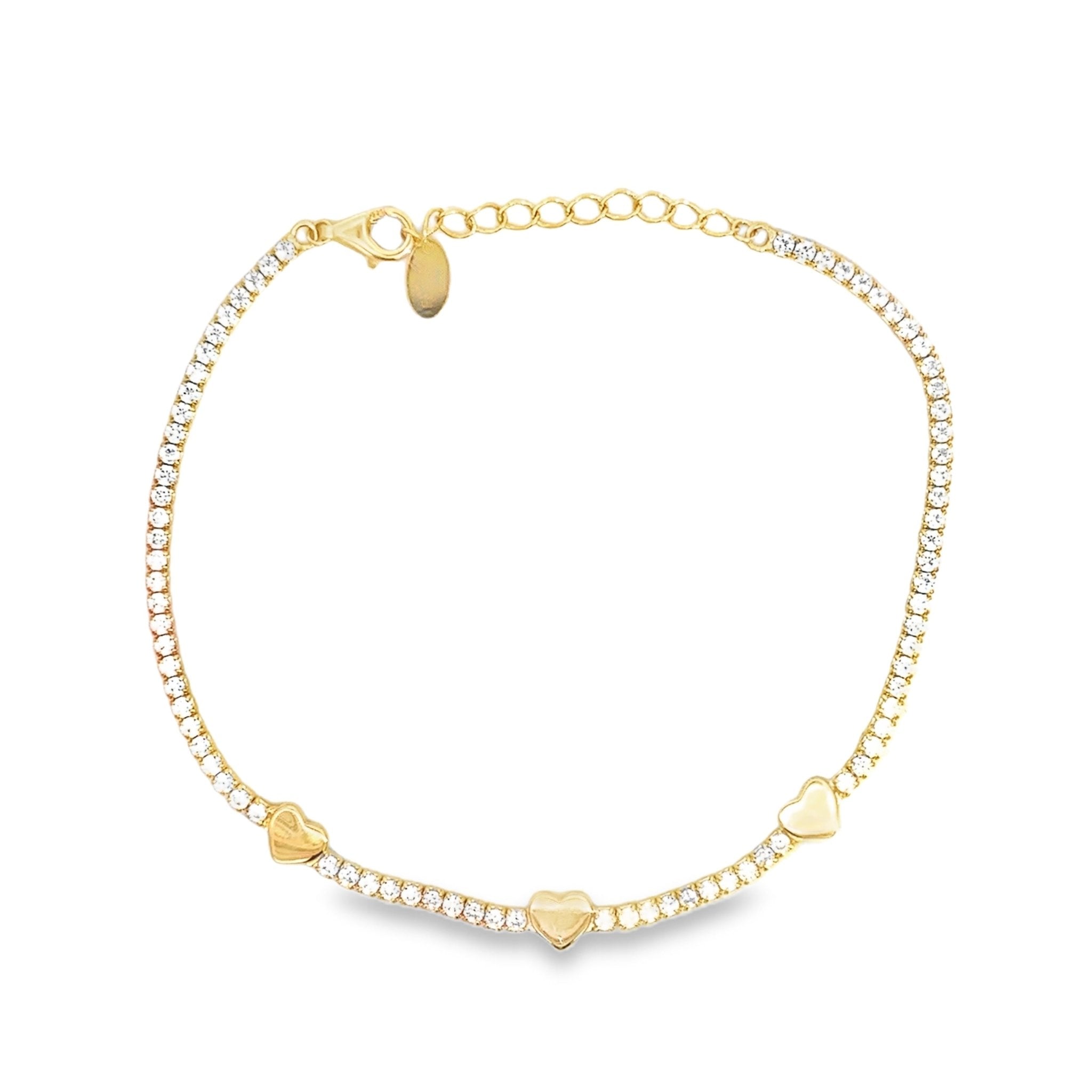 925YG TENNIS 3 HEARTS WHITE CZ BRACELET - C'SANTOS