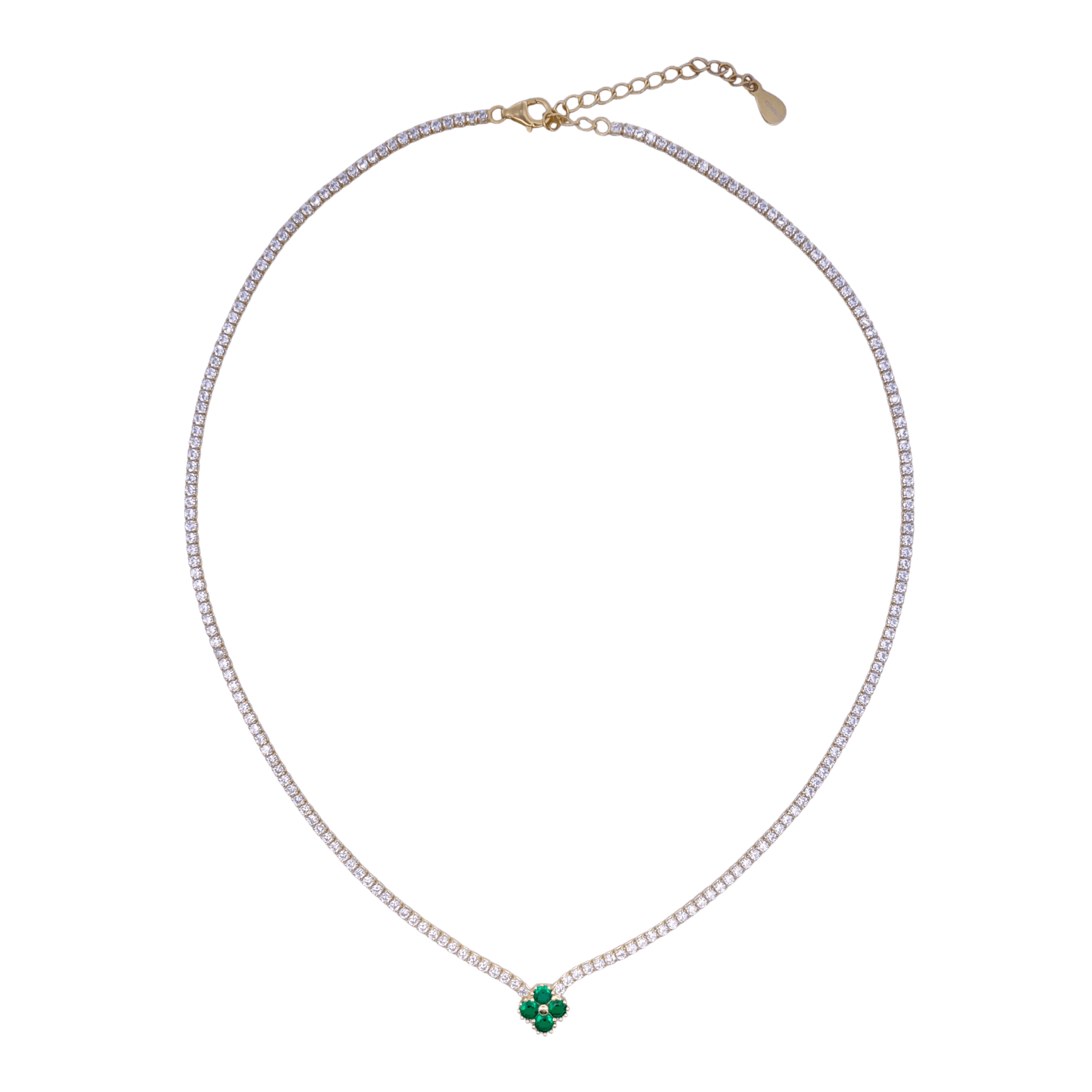 925YG TENNIS SOLITARY CLOVER CZ GREEN NECKLACE - C'SANTOS