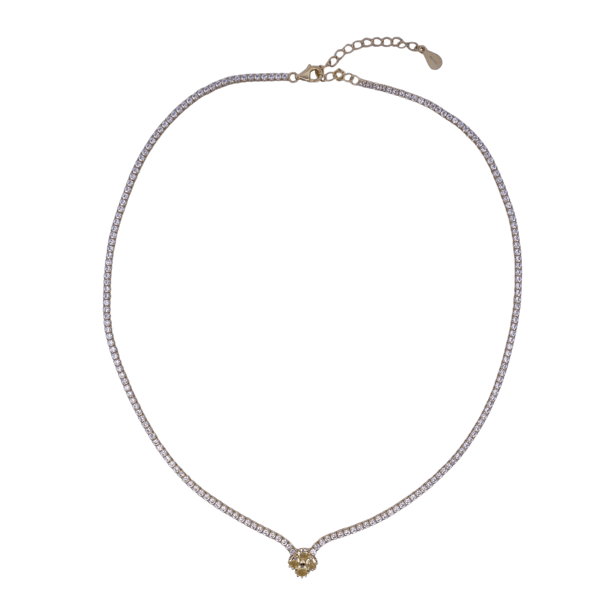 925YG TENNIS SOLITARY CLOVER CZ YELLOW NECKLACE - C'SANTOS