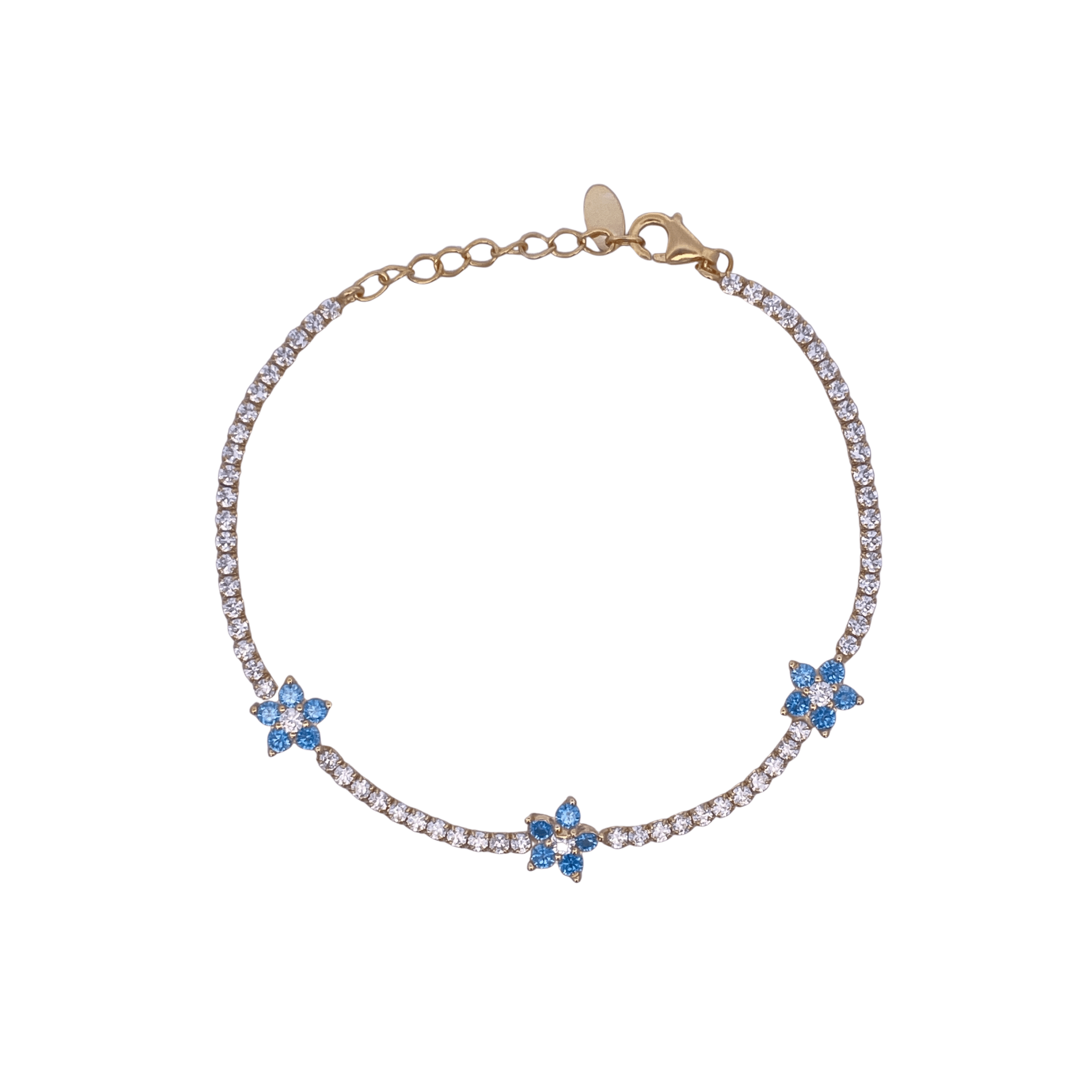 925YG TENNIS TRIPLE FLOWER CZ SKY BLUE BRACELET - C'SANTOS