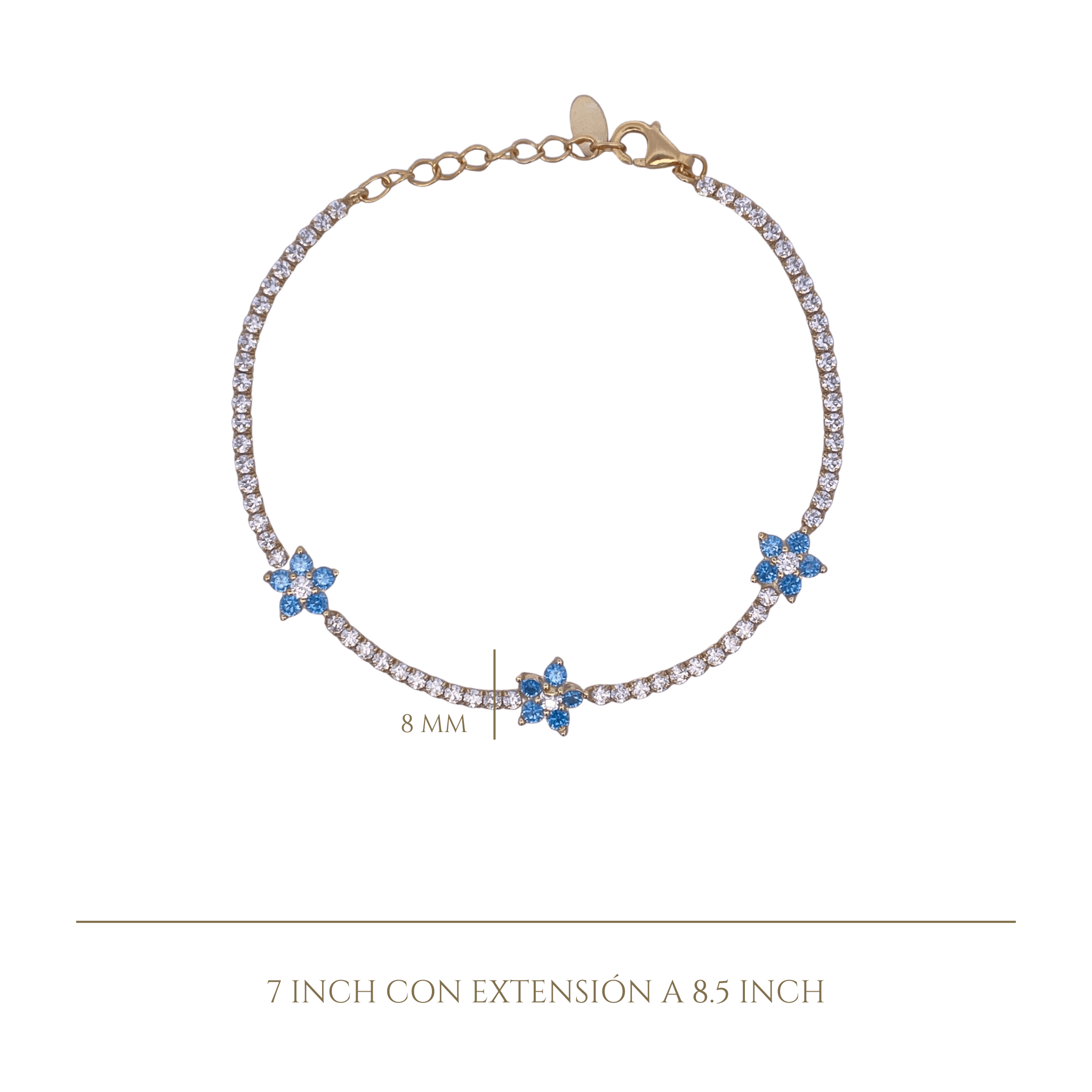 925YG TENNIS TRIPLE FLOWER CZ SKY BLUE BRACELET - C'SANTOS