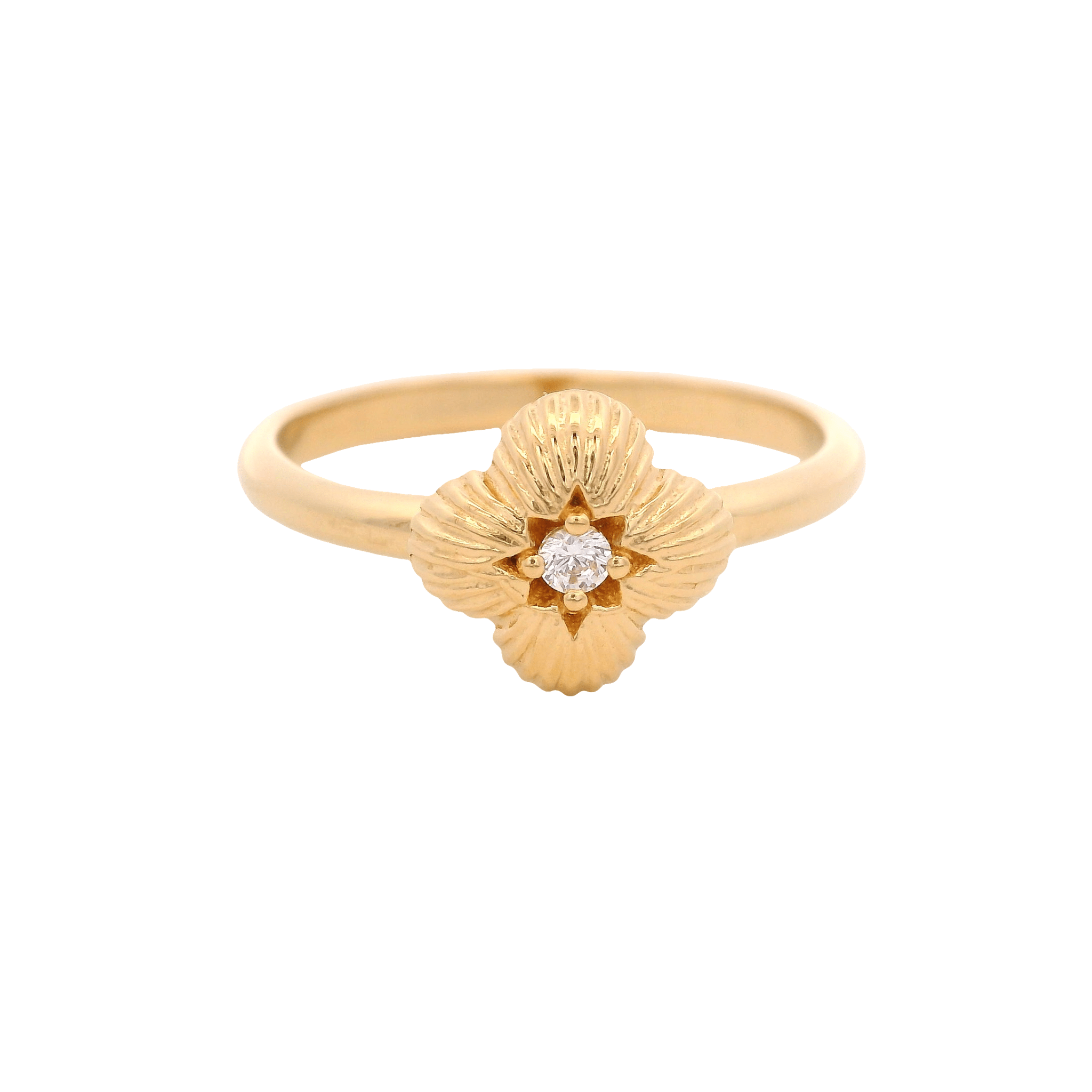 925YG TEXTURE CLOVER CENTER CZ RING T6.5 - C'SANTOS