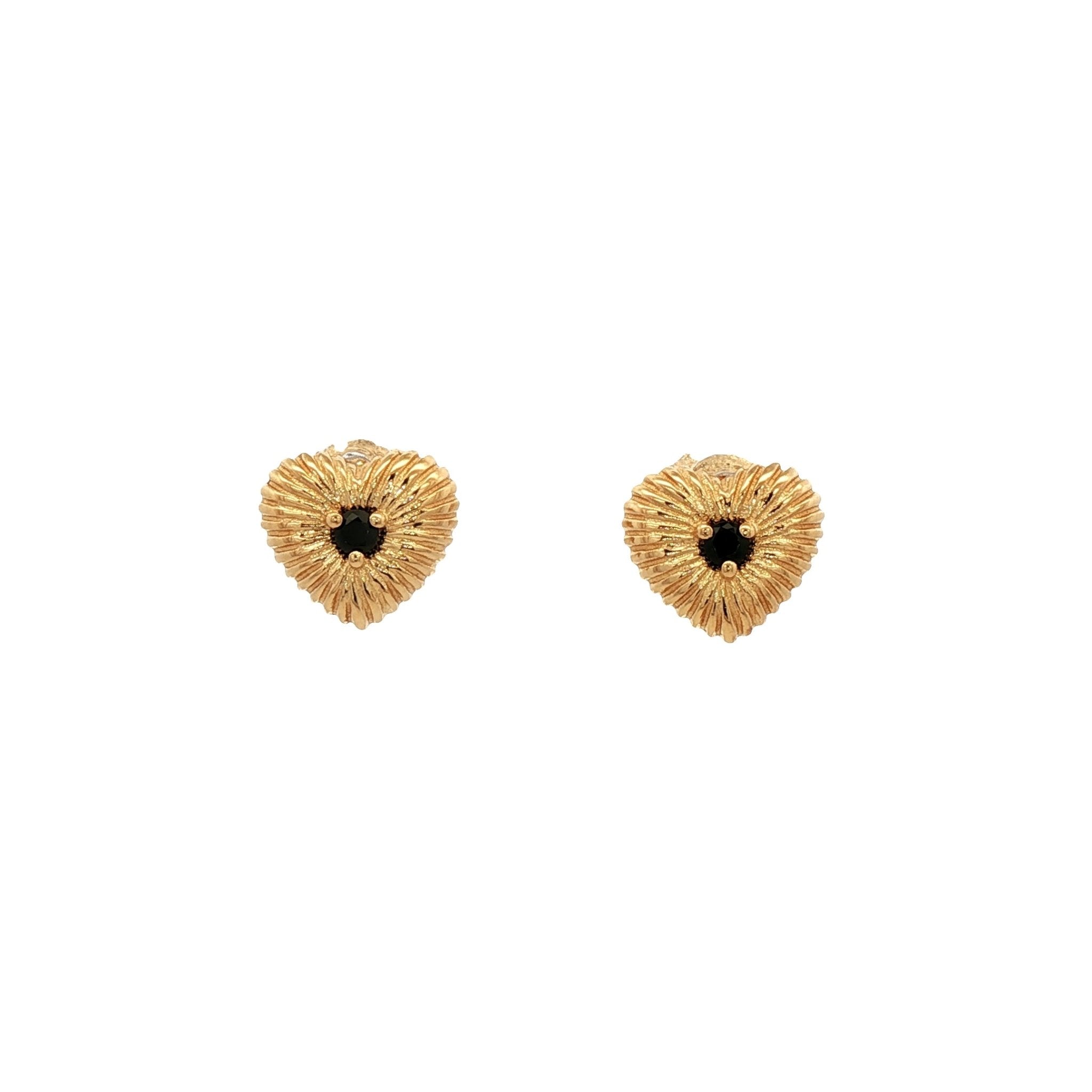 925YG TEXTURE HEART CENTER SPINEL BLACK EARRINGS - C'SANTOS
