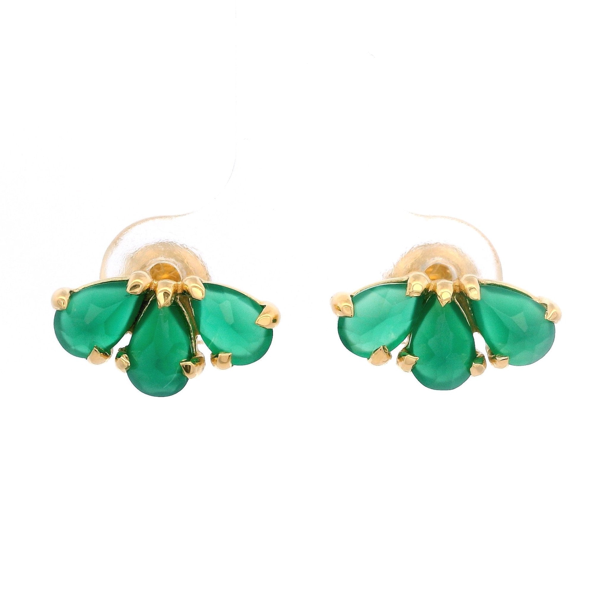925YG THREE DROP ONYX GREEN EARRINGS - C'SANTOS