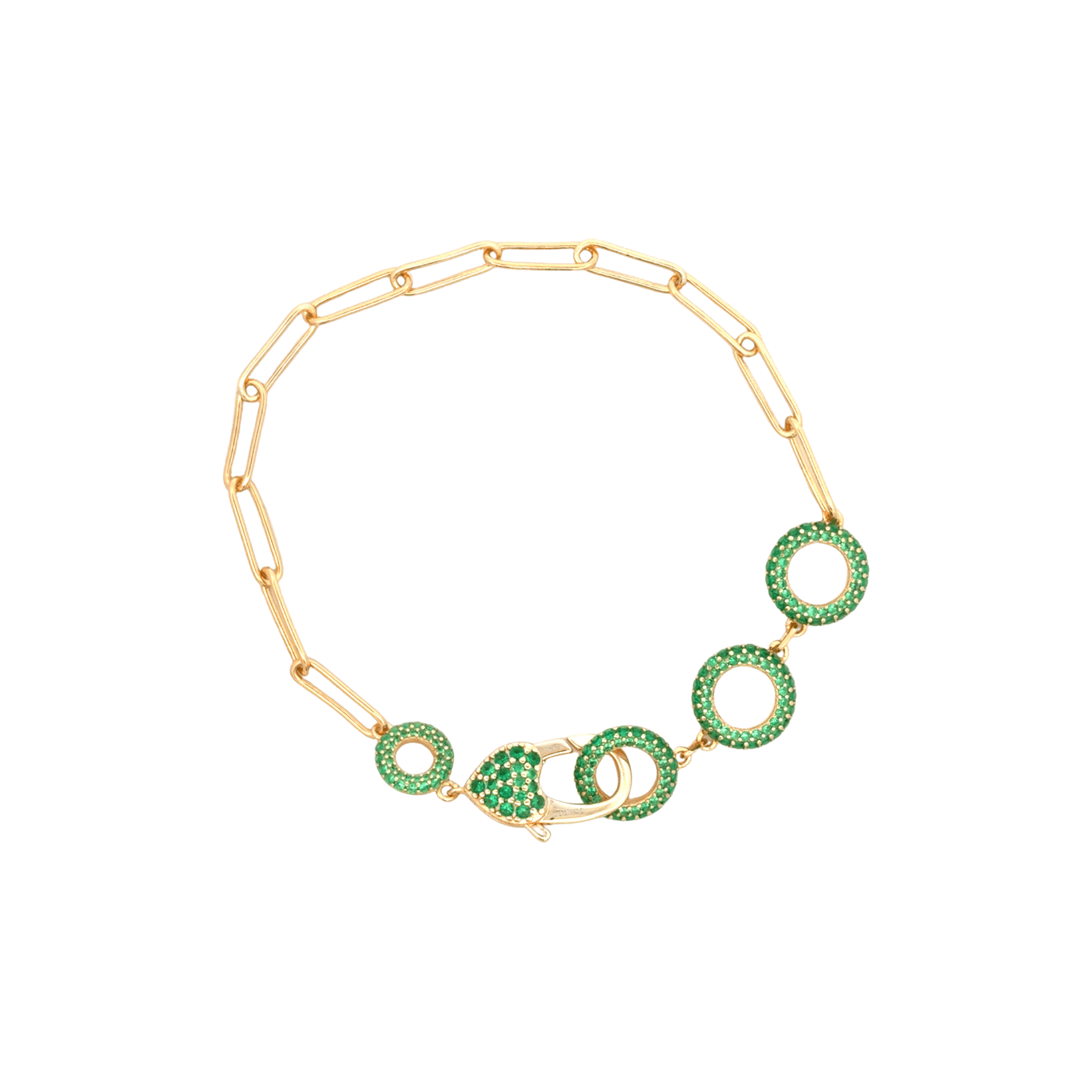 925YG TRIPLE CIRCLE CZ GREEN PAPERCLIP BRACELET - C'SANTOS