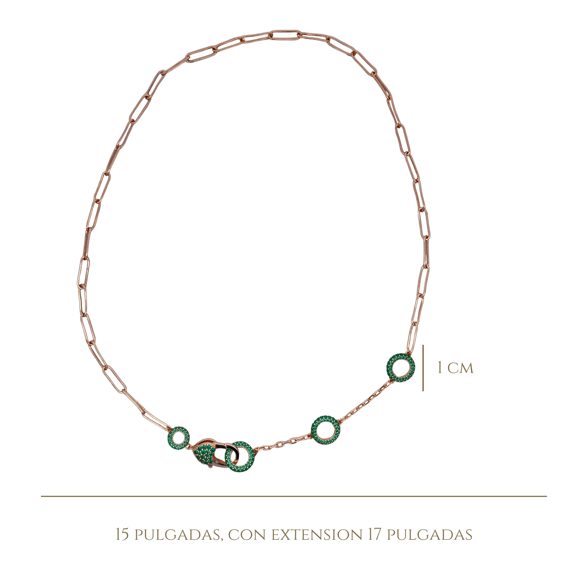 925YG TRIPLE CIRCLE CZ GREEN PAPERCLIP NECKLACE - C'SANTOS