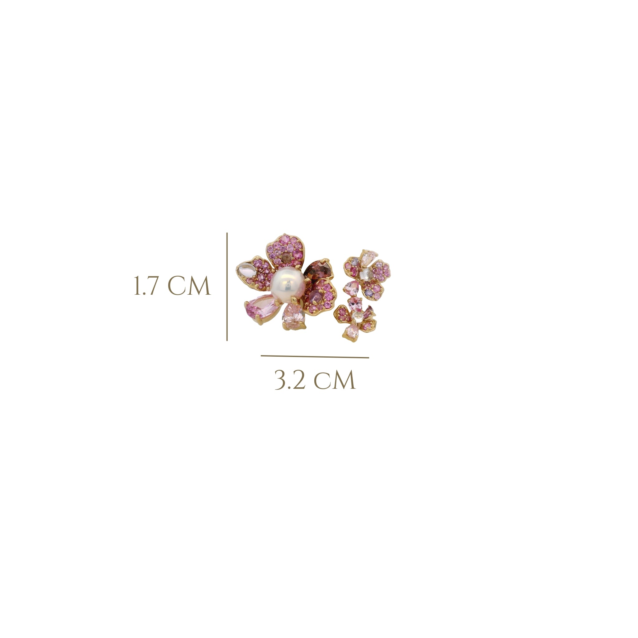 925YG TRIPLE FLOWER PINK AND PEARL OPEN RING T7 - C'SANTOS
