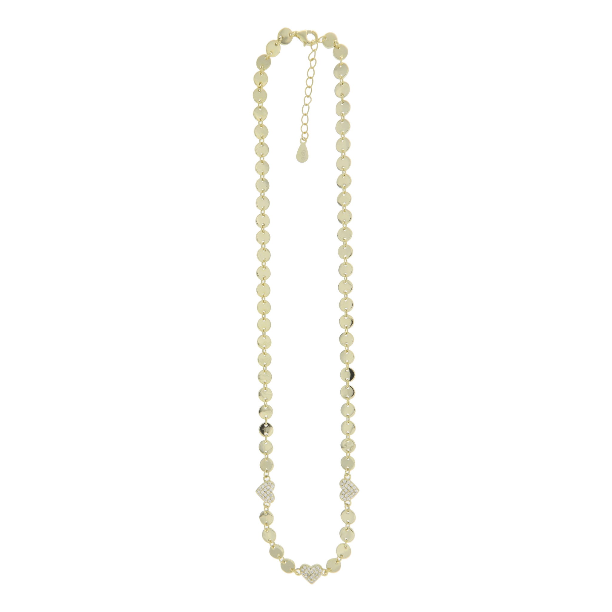 925YG TRIPLE HEART PAVE AND CIRCLE NECKLACE - C'SANTOS