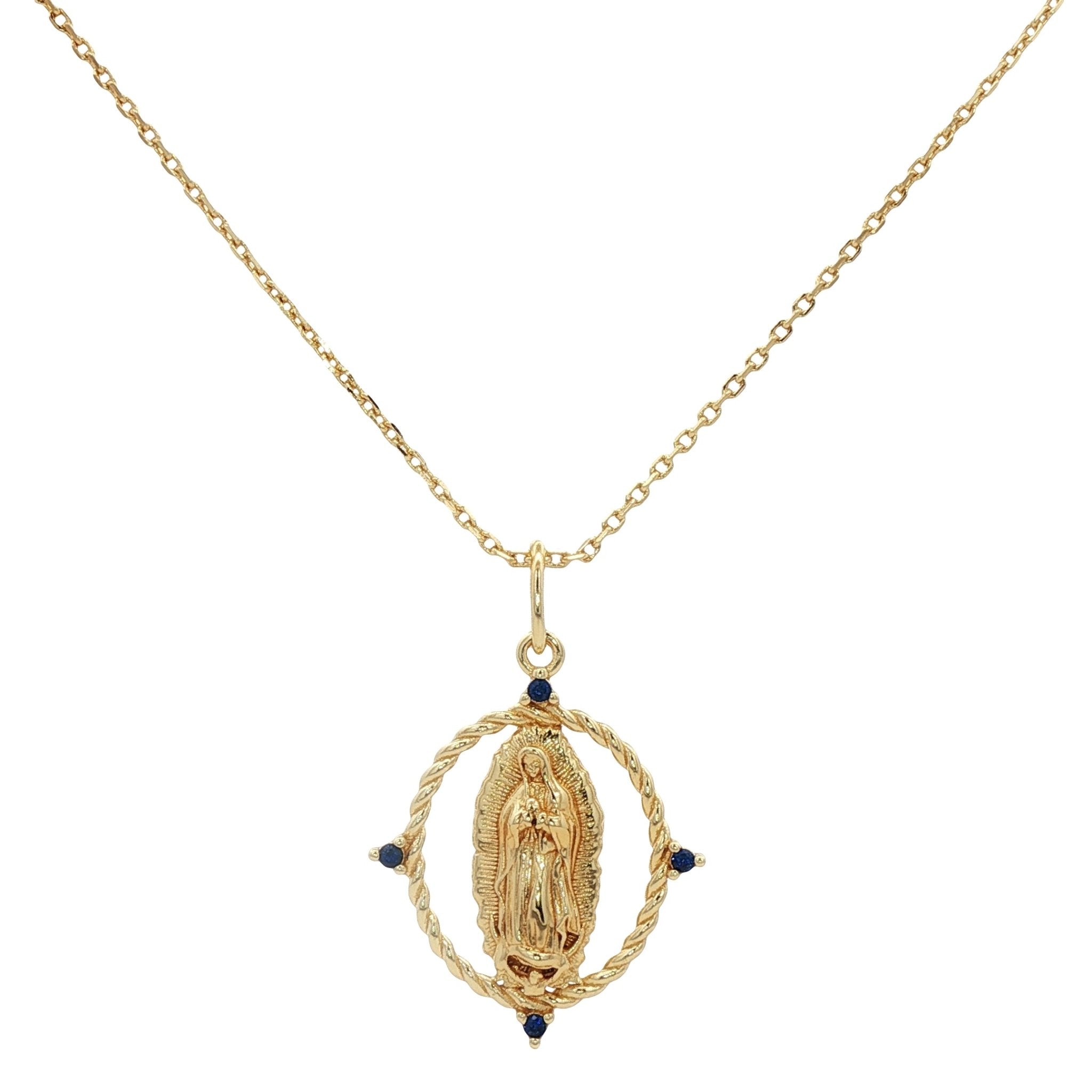 925YG VIRGIN OF GUADALUPE BLUE CZ NECKLACE - C'SANTOS