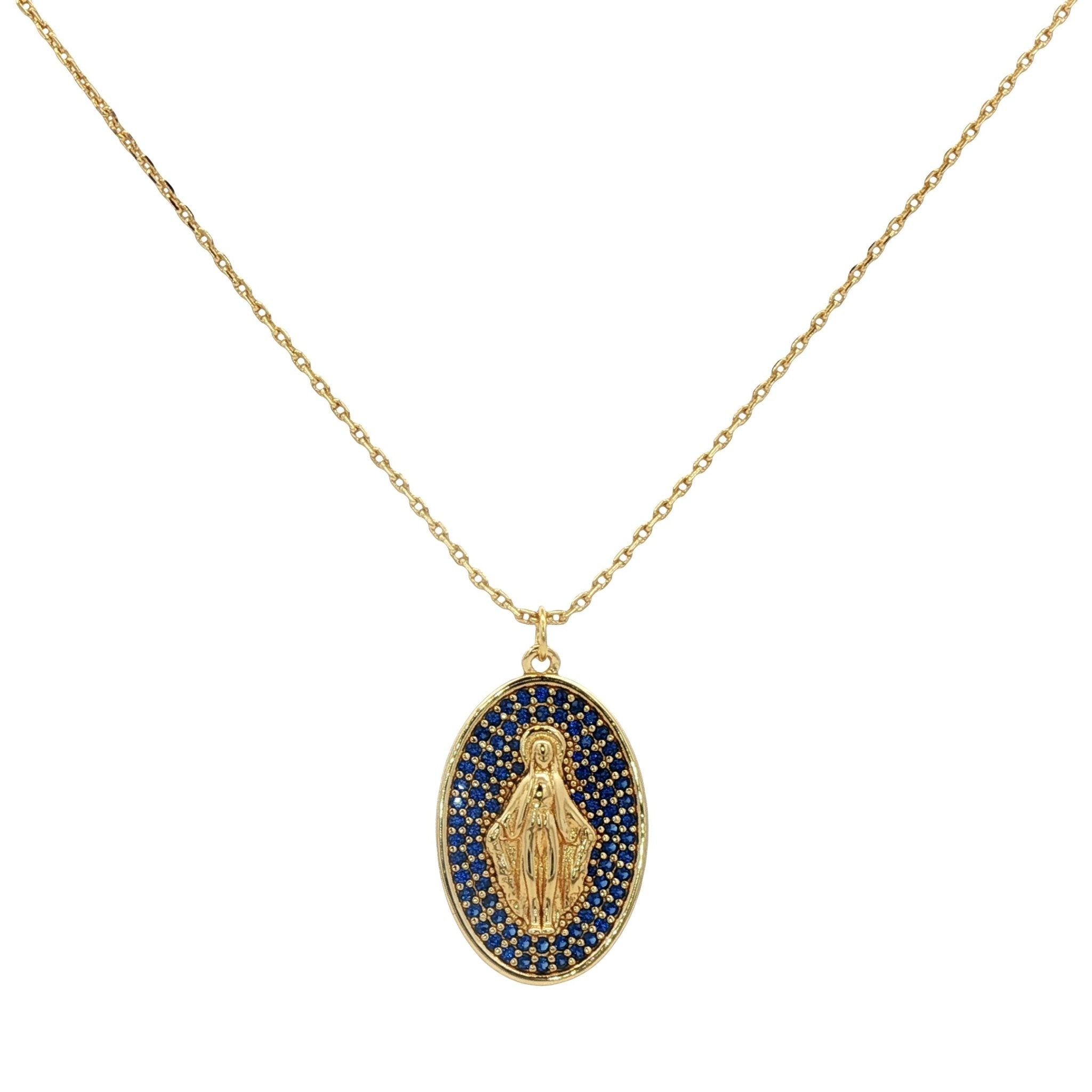 925YG VIRGIN OF THE ROSARY BLUE CZ NECKLACE - C'SANTOS