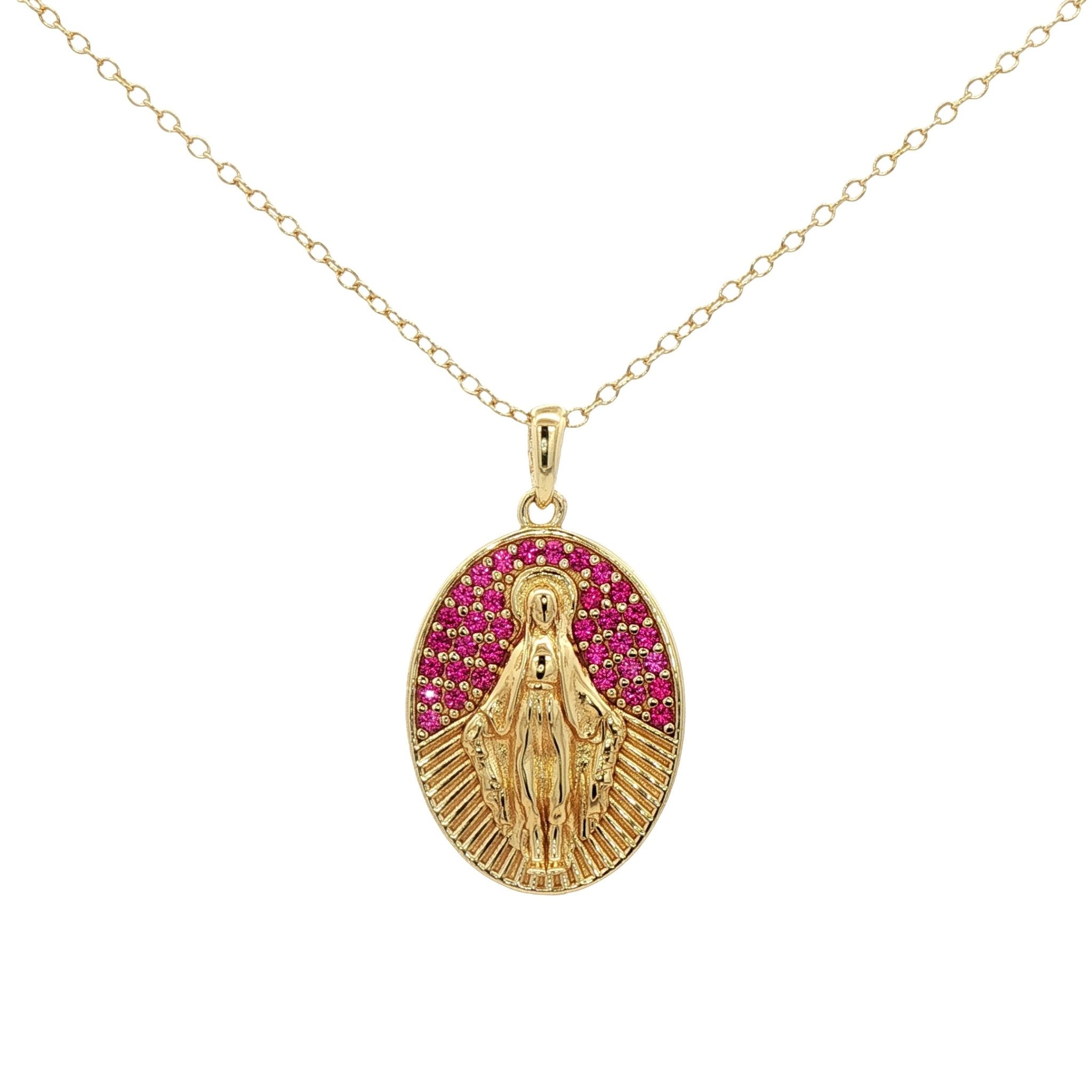 925YG VIRGIN OF THE ROSARY PINK SAPPHIRE NECKLACE - C'SANTOS
