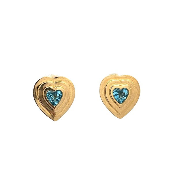 14K GOLD BLUE TOPAZ PLAIN GOLD EARRINGS