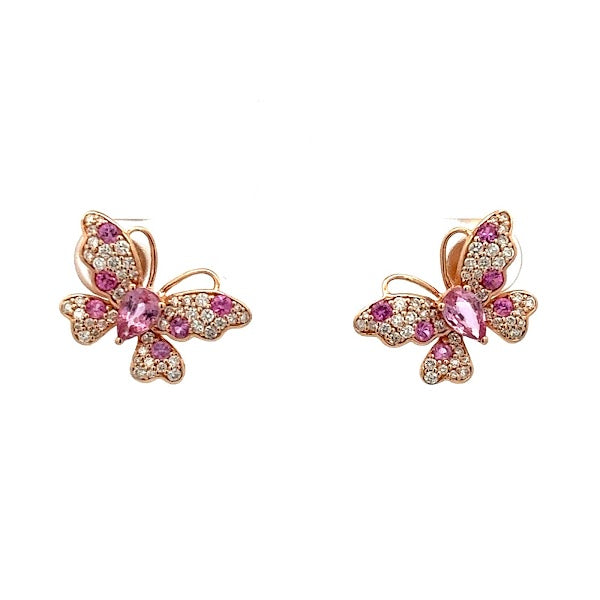 18K ROSE GOLD PINK SAPPHIRE BUTTERFLY EARRINGS