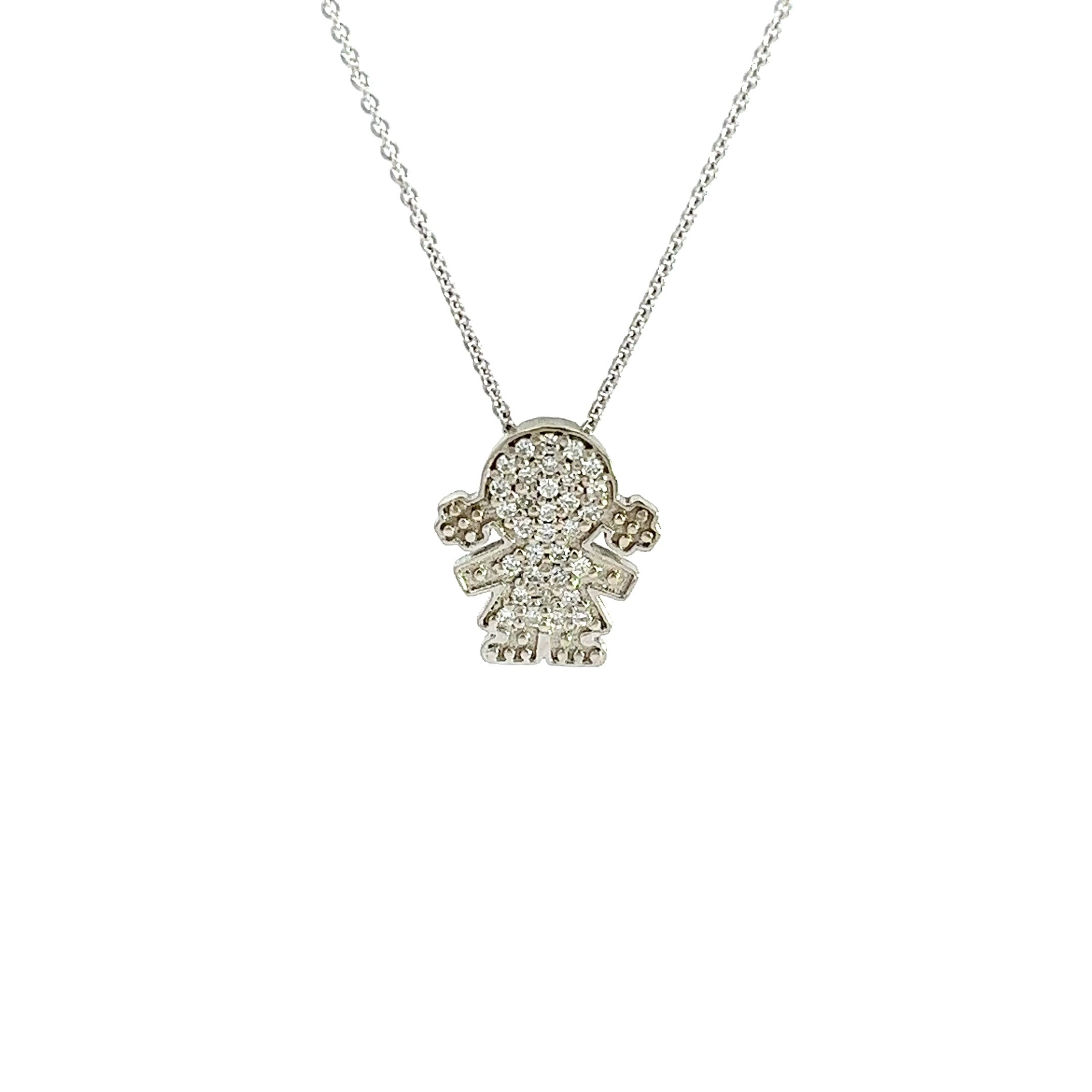 D0.15CT 14K WHITE GOLD DIAMOND PAVE GIRL PENDANT
