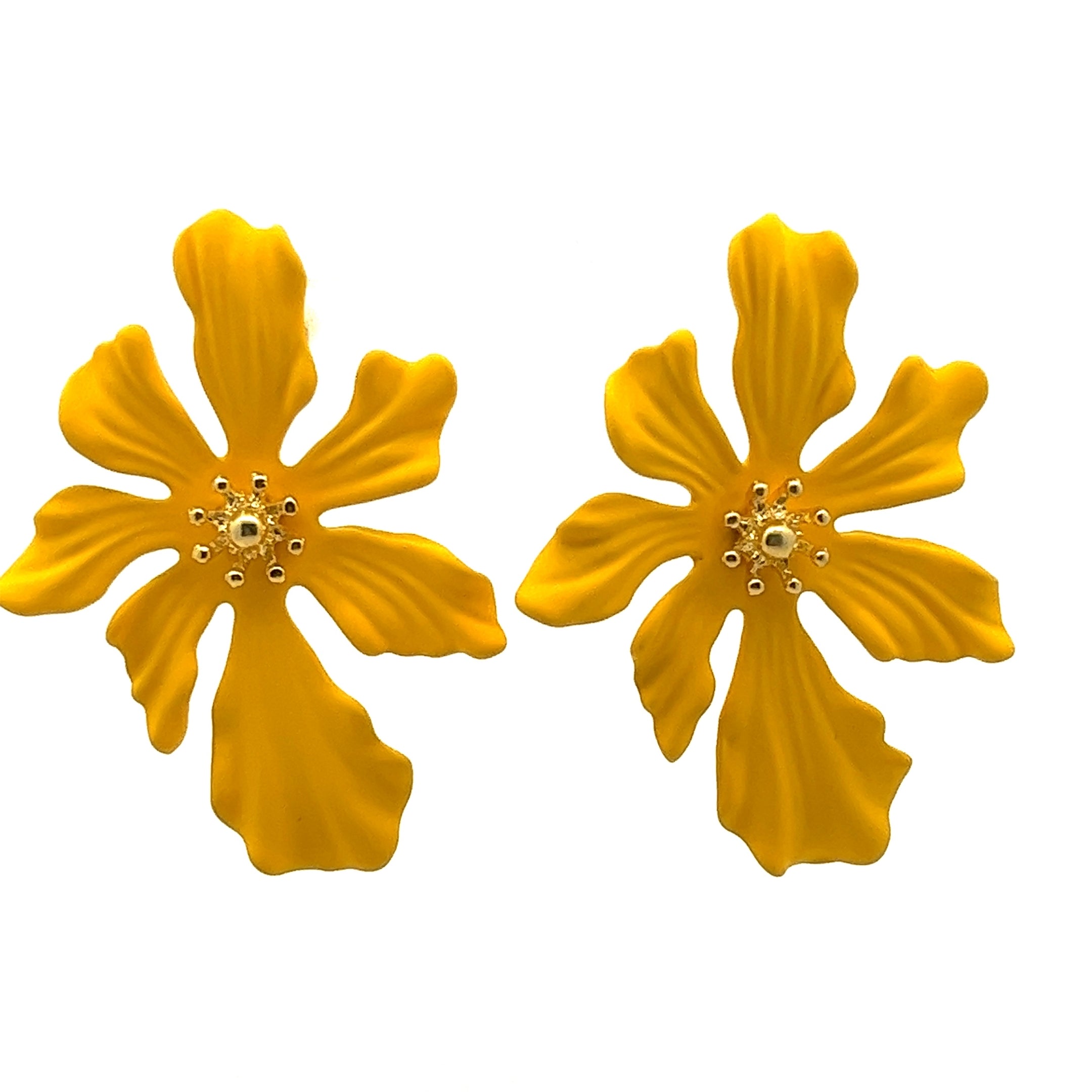 STUD EARRINGS WITH A LARGE TROPICAL YELOW FLOWER