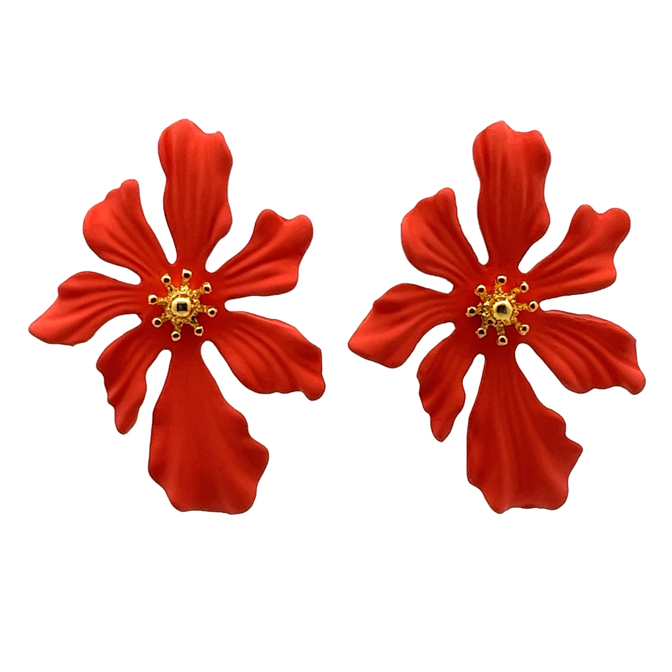 STUD EARRINGS WITH A LARGE TROPICAL CORAL FLOWER