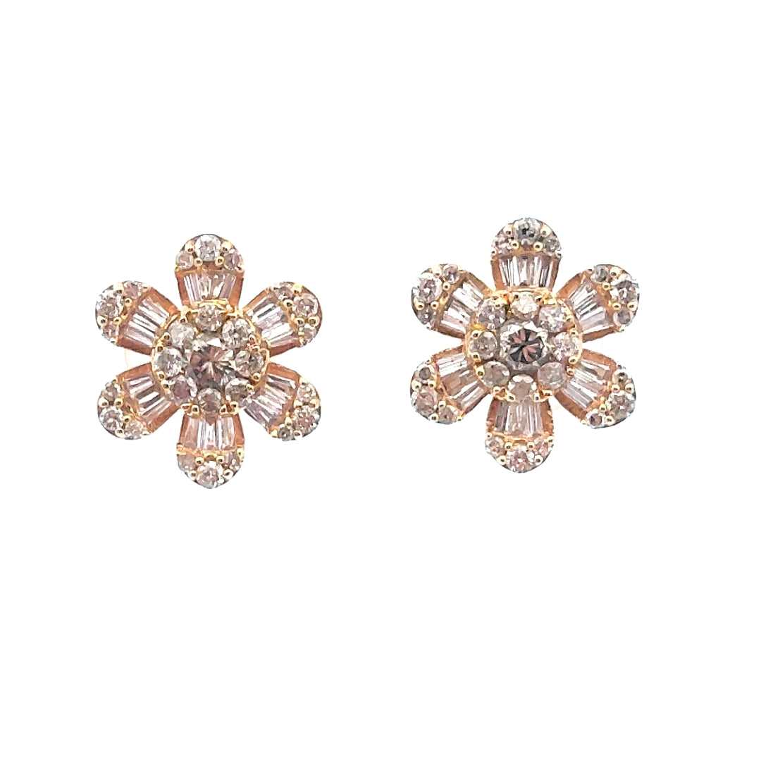 14K GOLD DIAMOND FLOWER EARRINGS