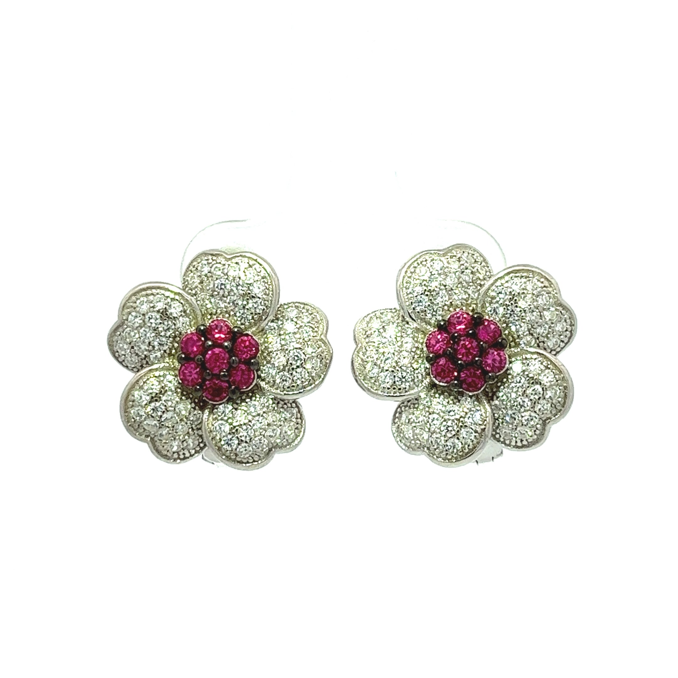 925 SILVER FLOWER EARRINGS WITH CRYSTALS