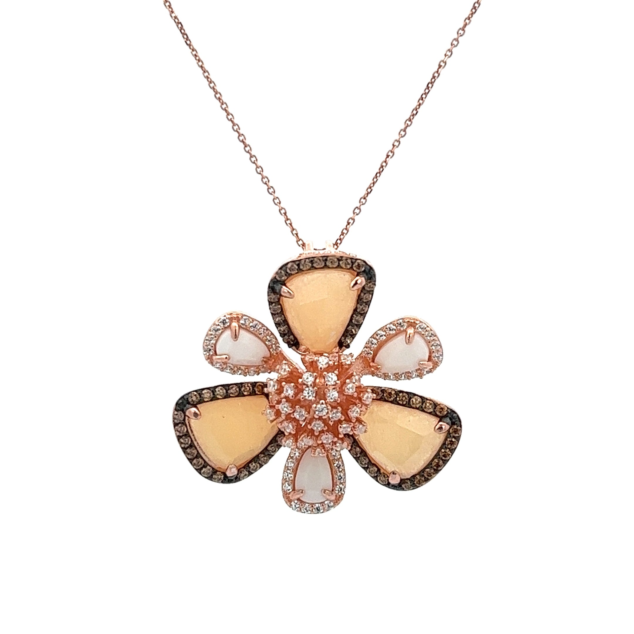 925 ROSE GOLD PLATED FLOWER CRYSTALS PENDANT