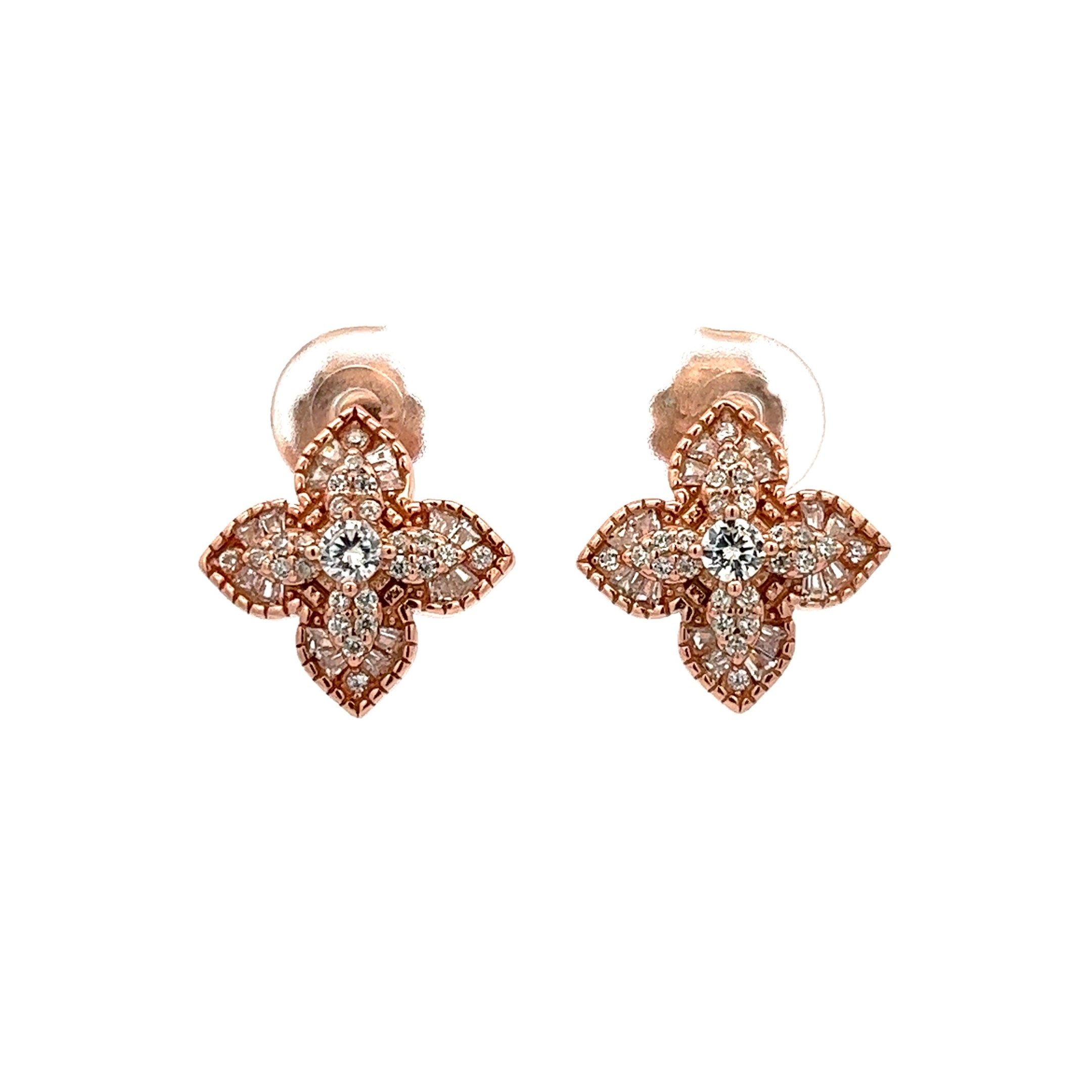 925 ROSE GOLD PLATED FLOWER EARRINGS WITH CRYSTALS