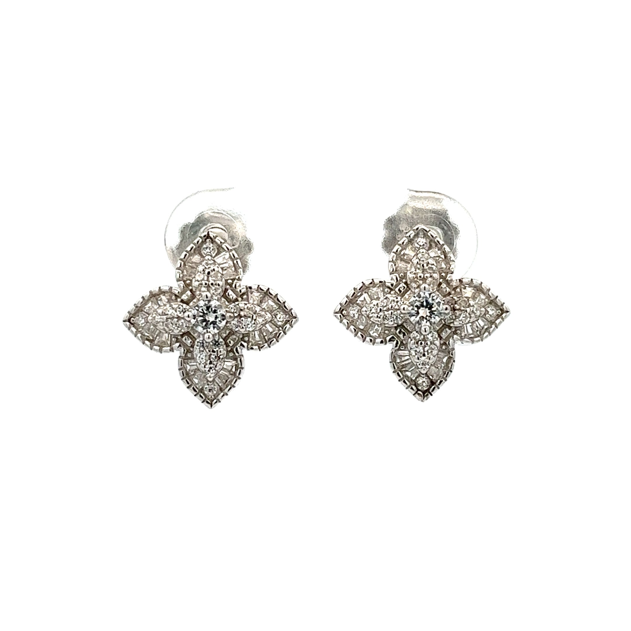 925 SILVER FLOWER EARRINGS WITH CRYSTALS