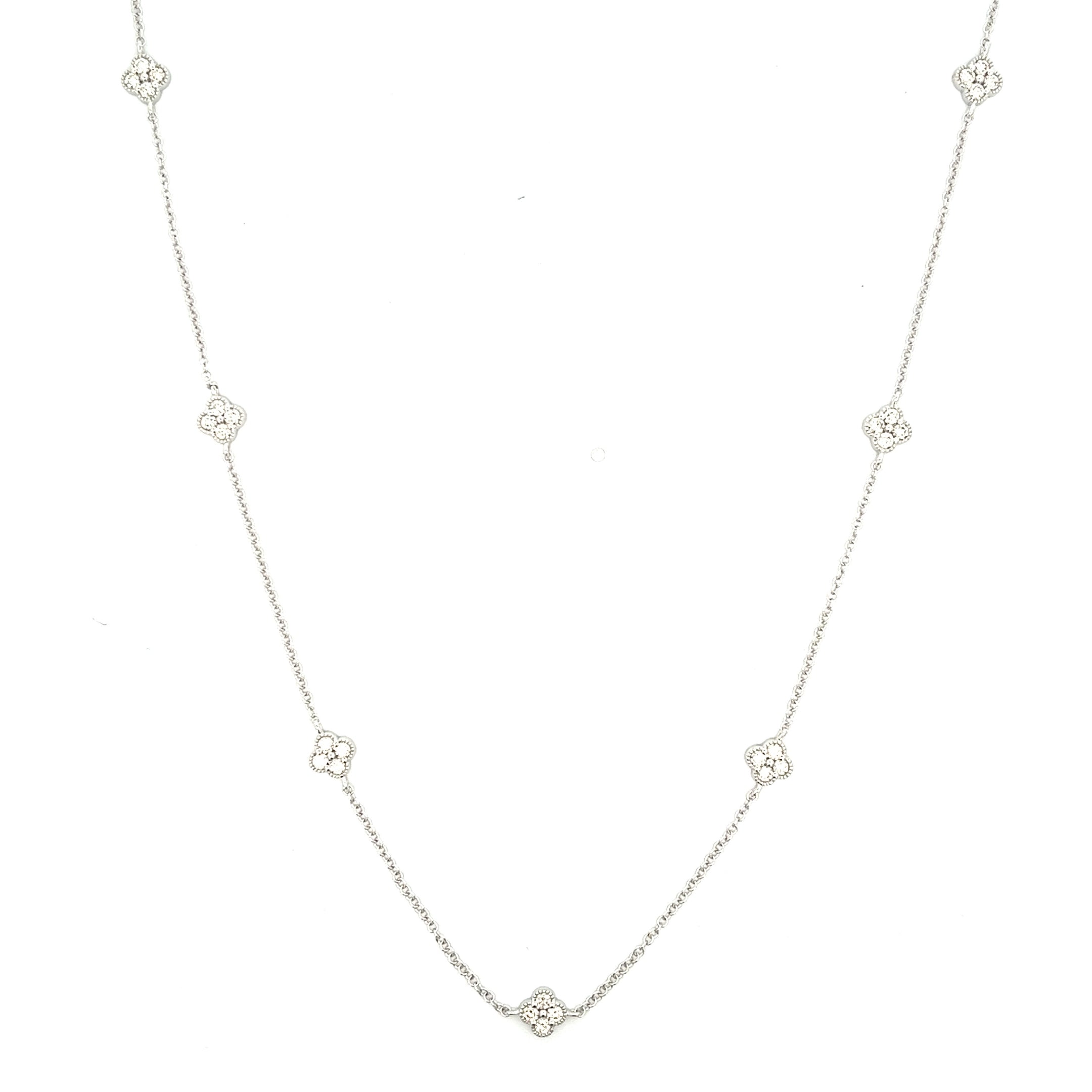 14K WHITE GOLD MULTI CLOVER NECKLACE