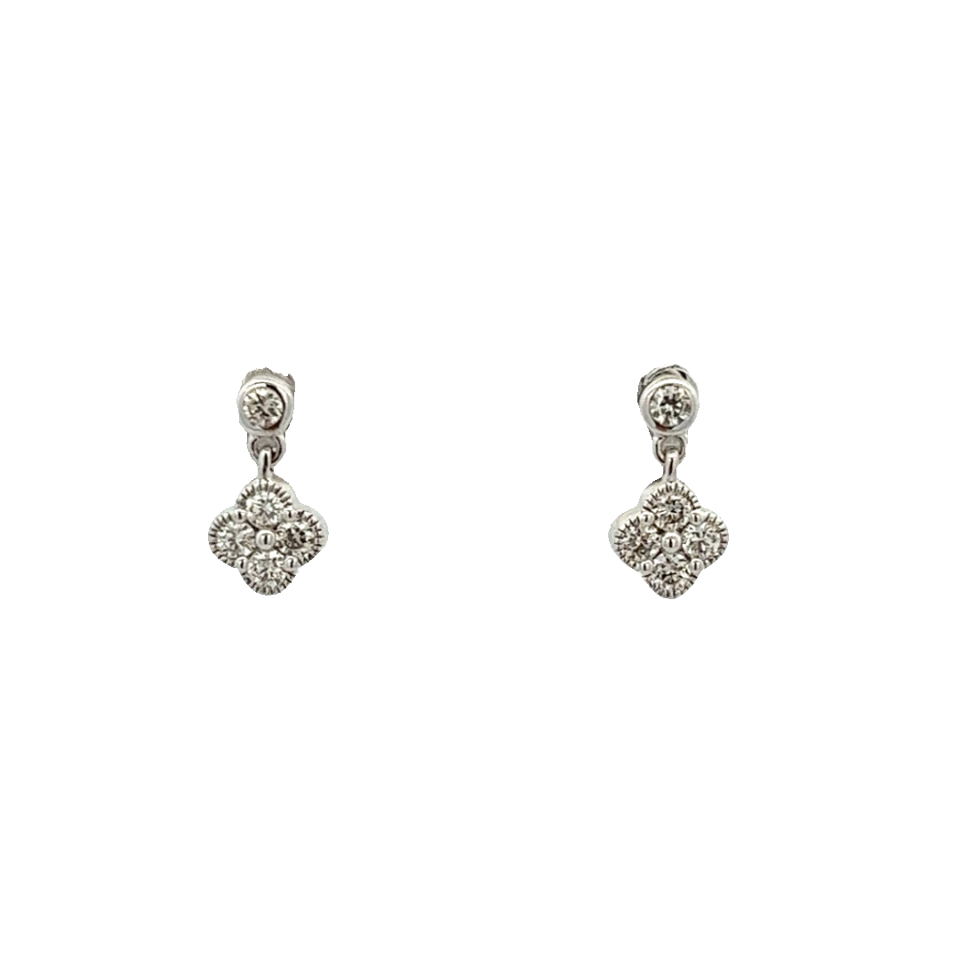 14K WHITE GOLD DIAMOND CLOVER EARRINGS