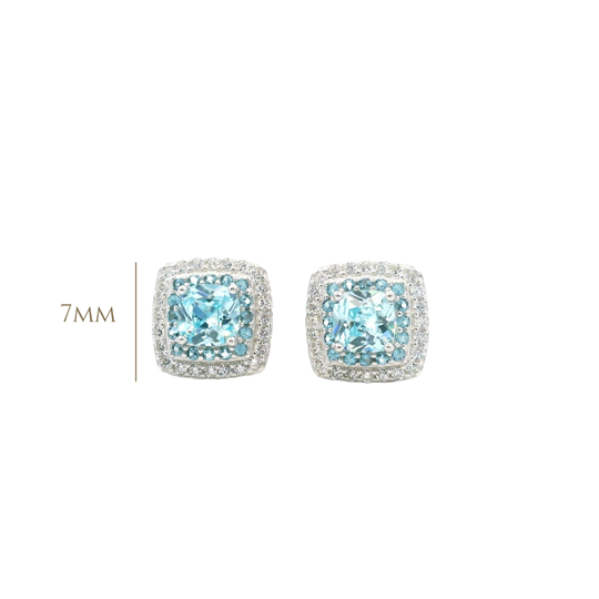 925SS SQUARE HALO CZ SKY BLUE EARRINGS
