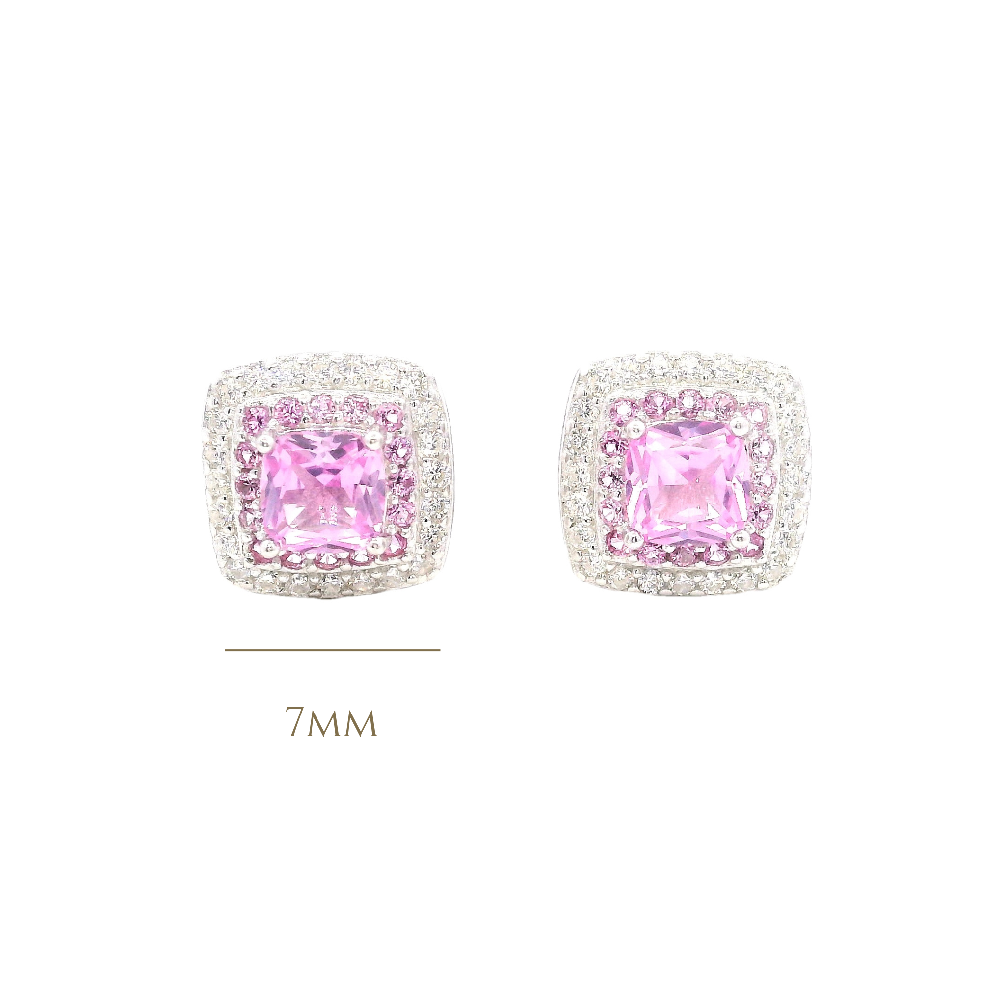 925SS SQUARE HALO CZ PINK STUD EARRINGS