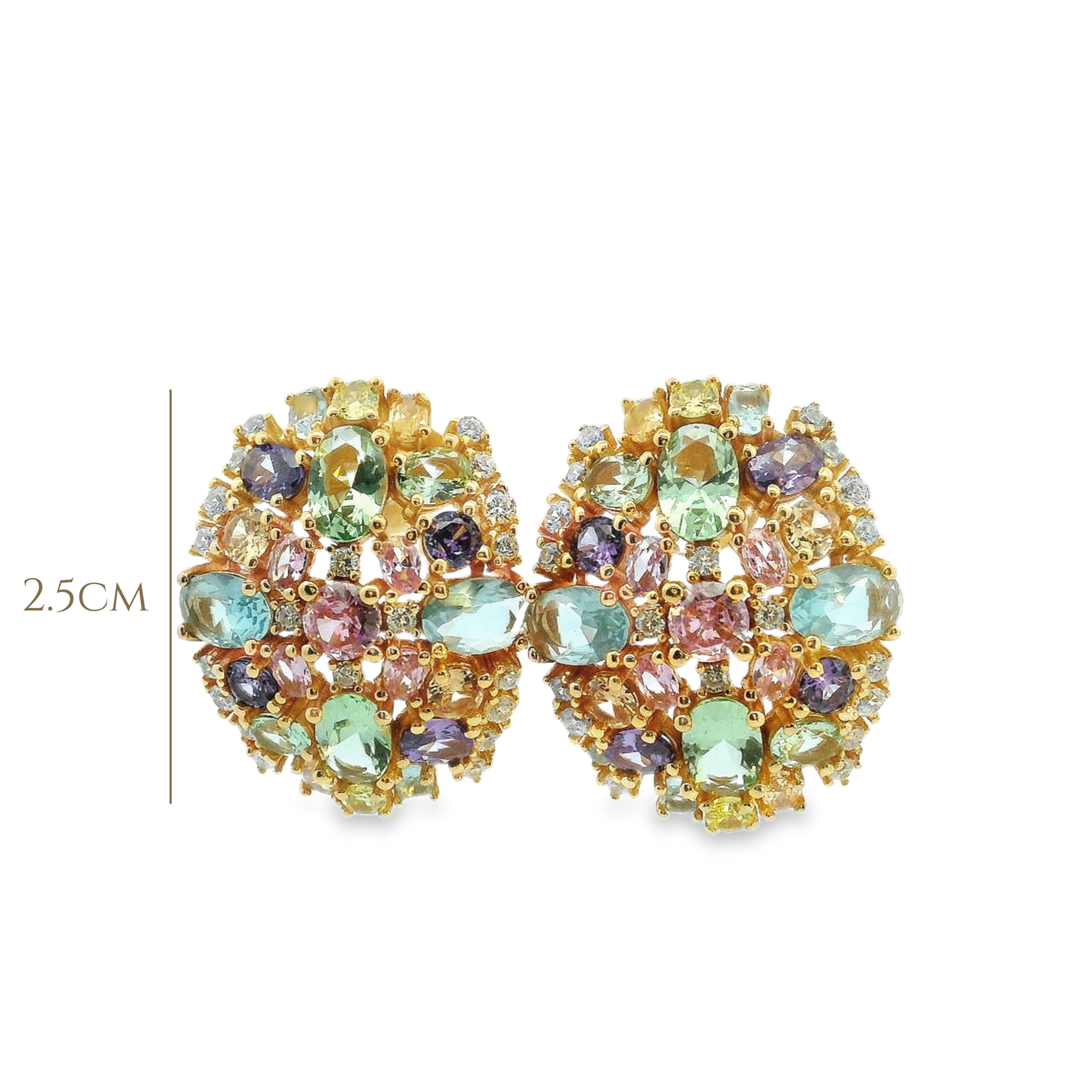 925GD DOME CLUSTER MULTICOLOR CZ EARRINGS