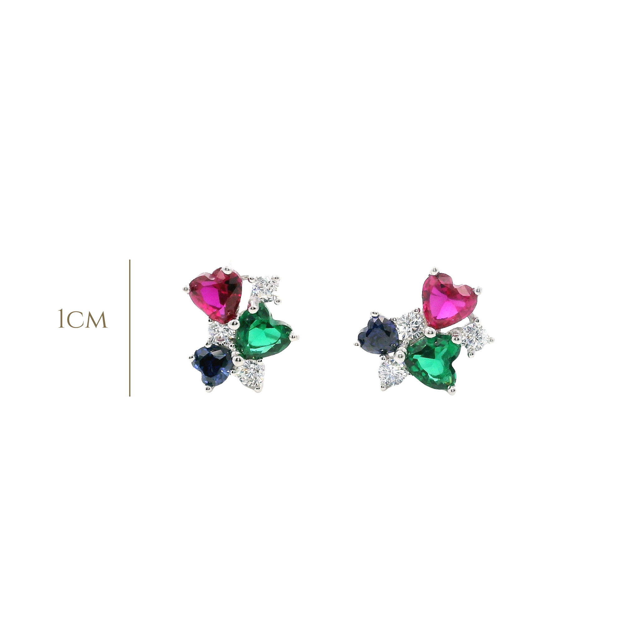 925SS CLUSTER 3 HEART MULTICOLOR CZ EARRINGS