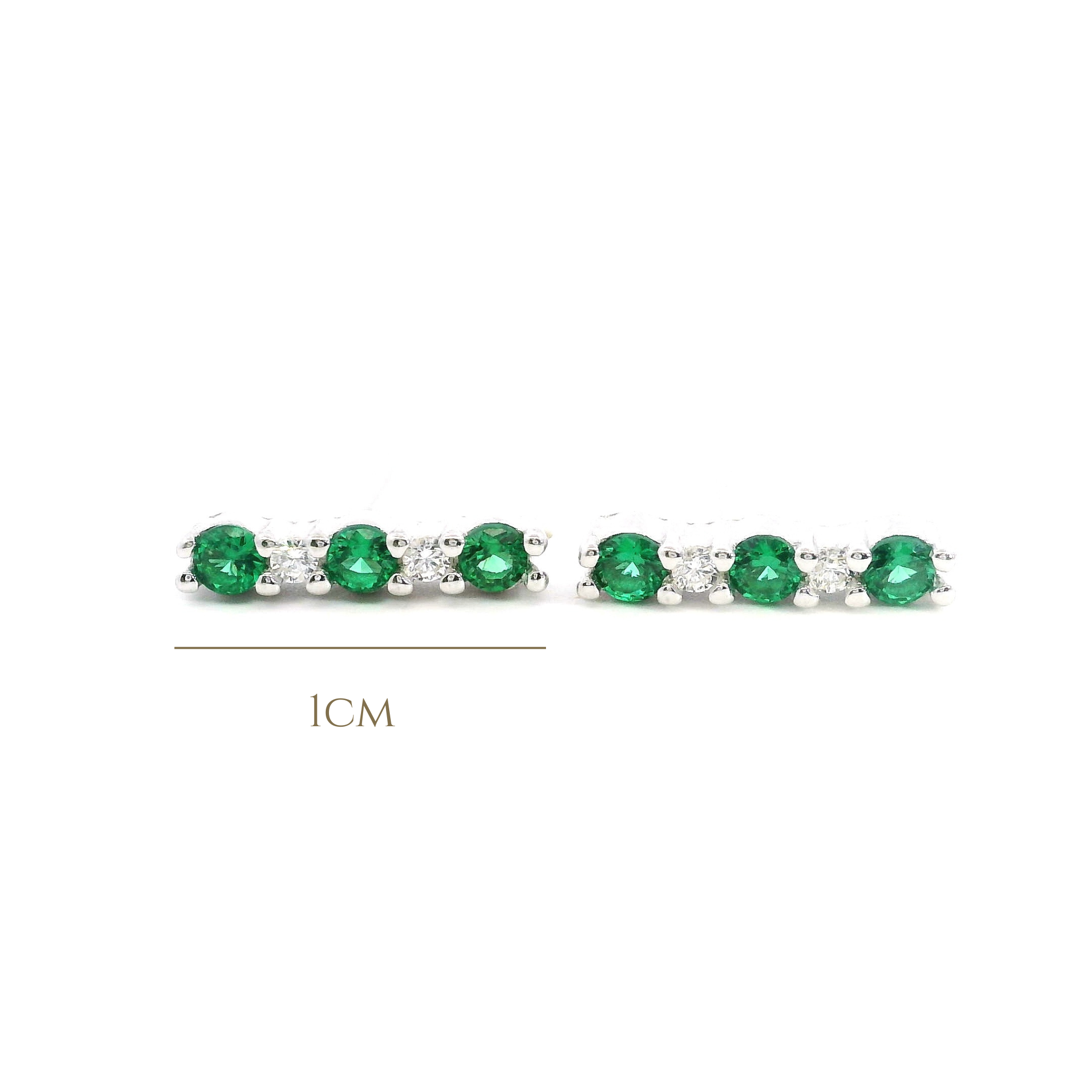 925SS BAR CZ GREEN WITH WHITE CZ EARRINGS
