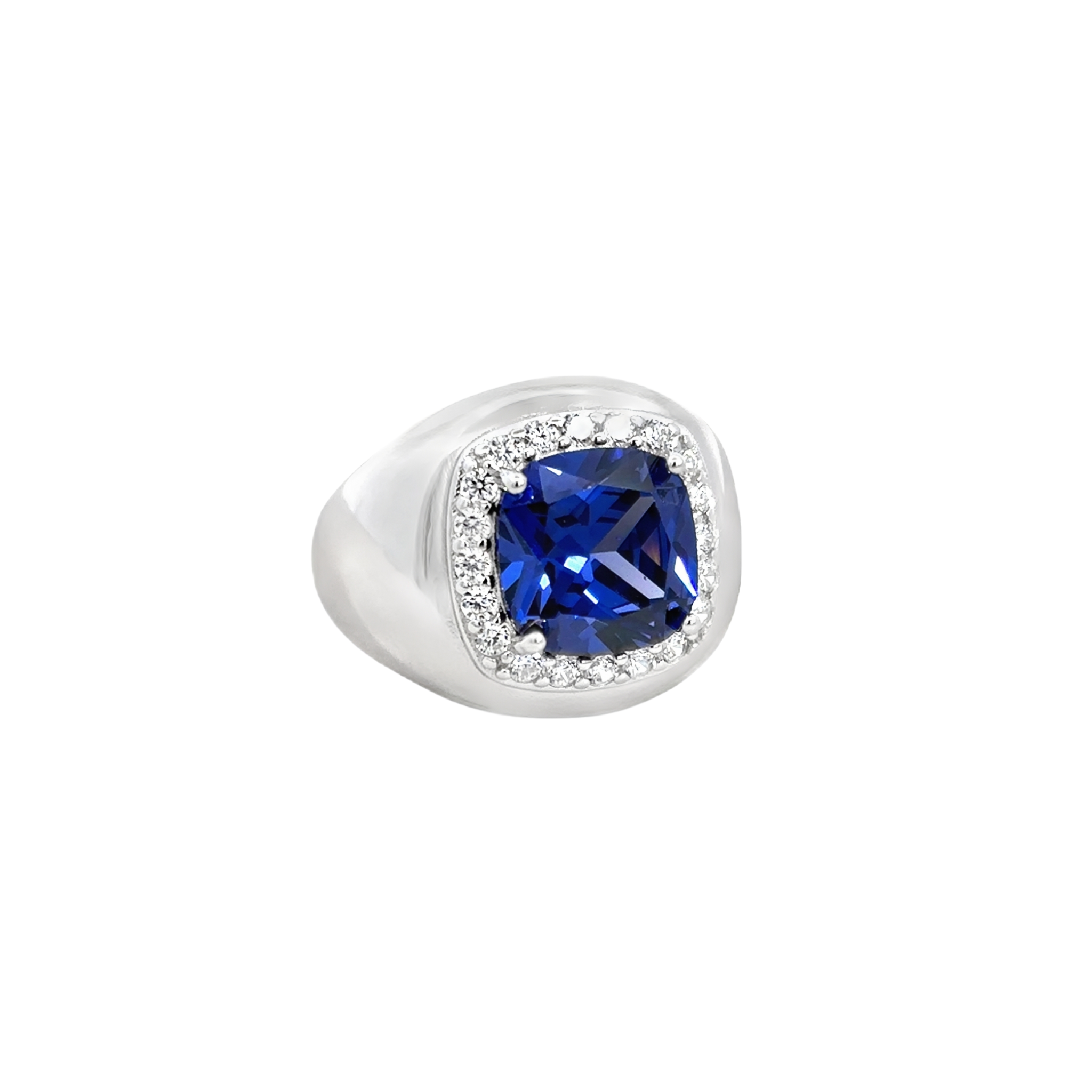 925SS BIG SQUARE BLUE CZ ADJUSTABLE RING