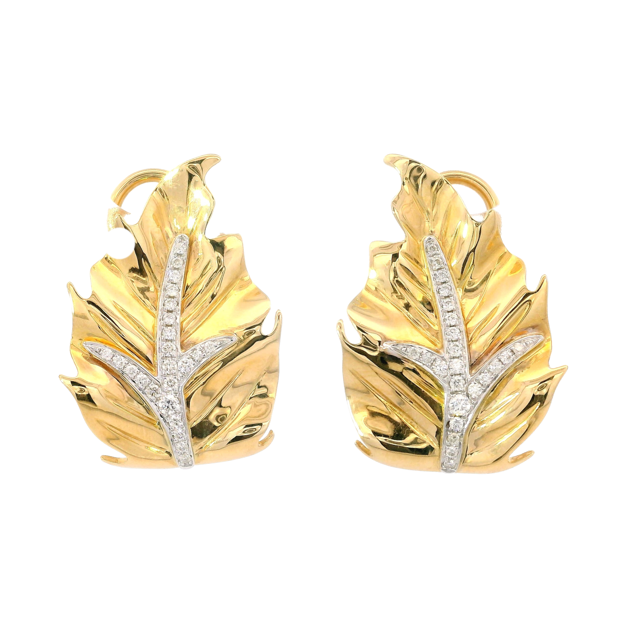 D0.20CT 18KY LEAF EARRINGS